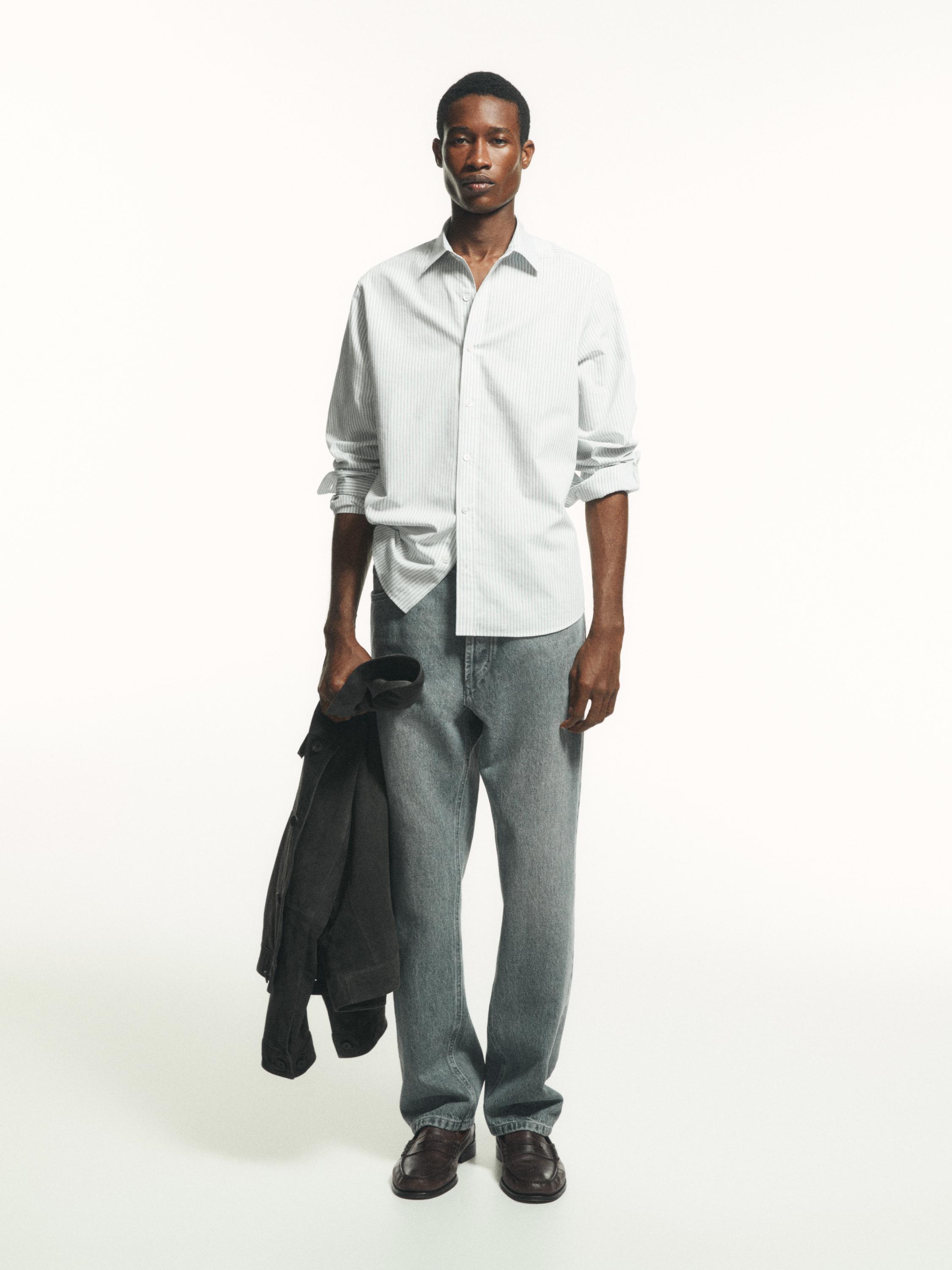 Cotton blend regular fit striped shirt — BLUE