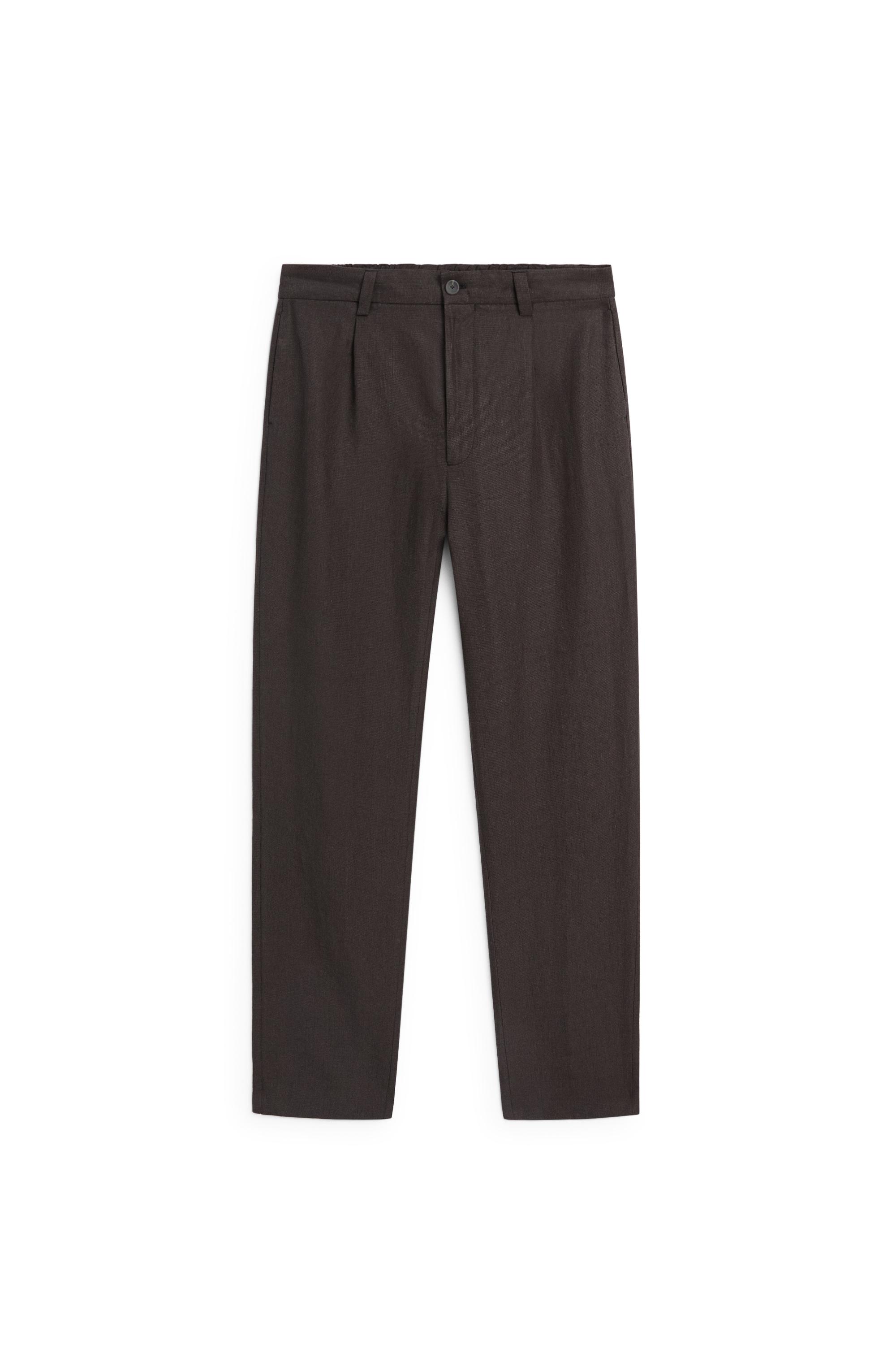 100% linen houndstooth pants — BROWN
