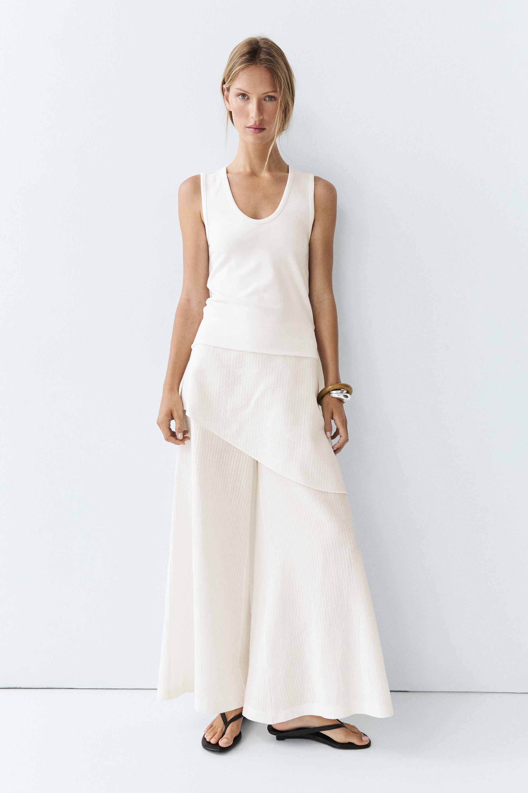 Cotton blend V-neck top — WHITE