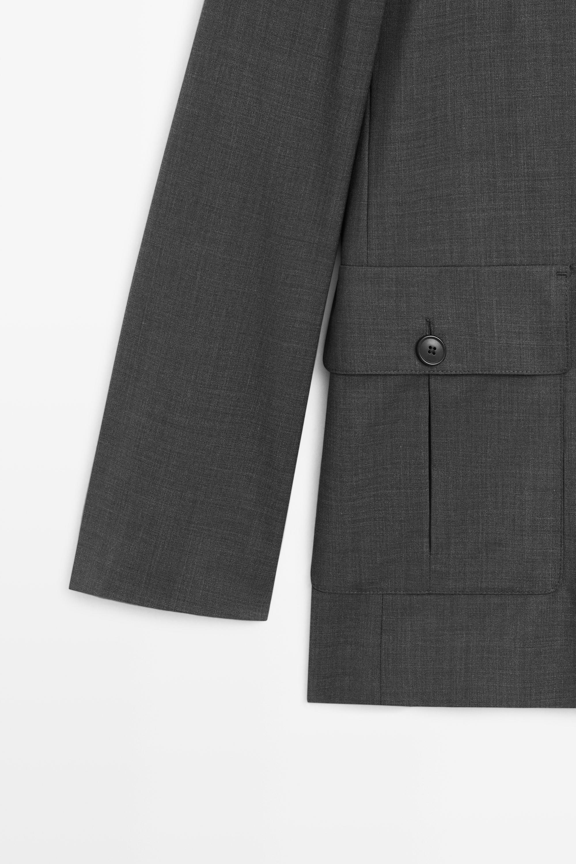 Double-breasted blazer with pocket detail — DARK GREY