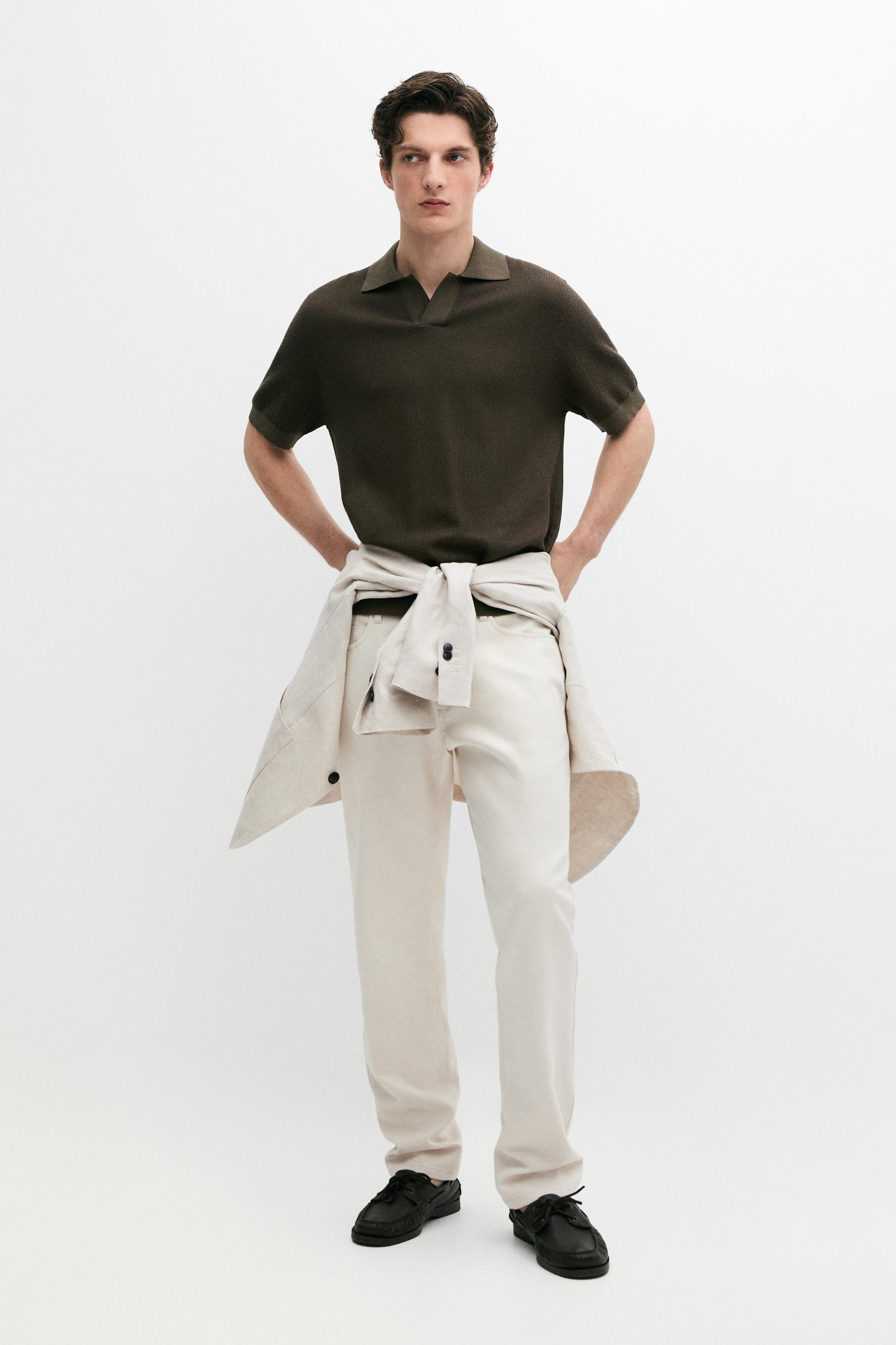 100% cotton textured knit polo sweater — Greyish green