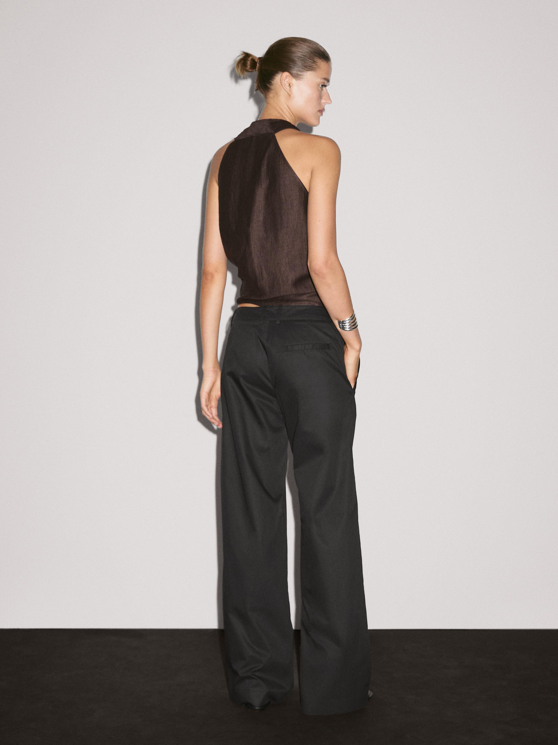100% cotton mid-rise straight-leg trousers