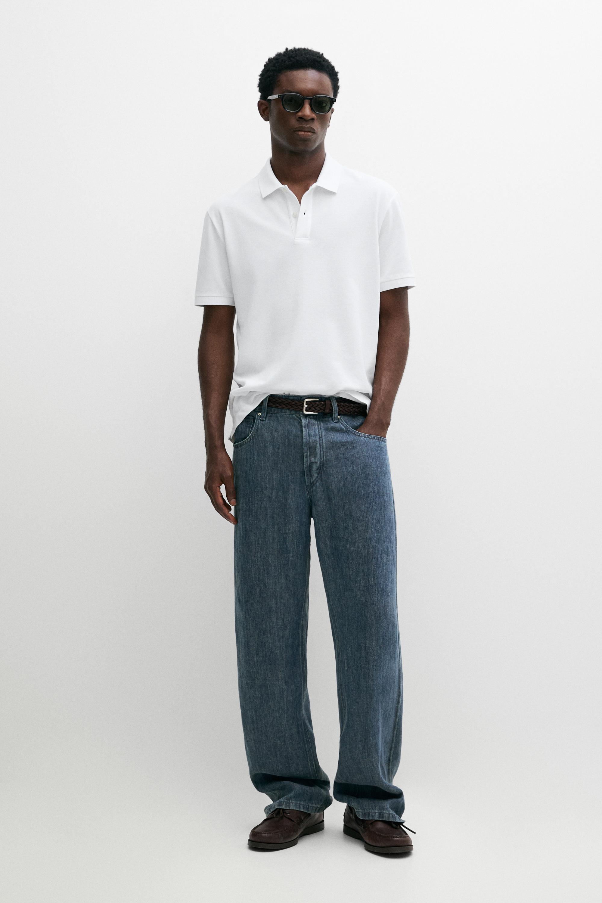 Micro-textured cotton piqué polo shirt — WHITE
