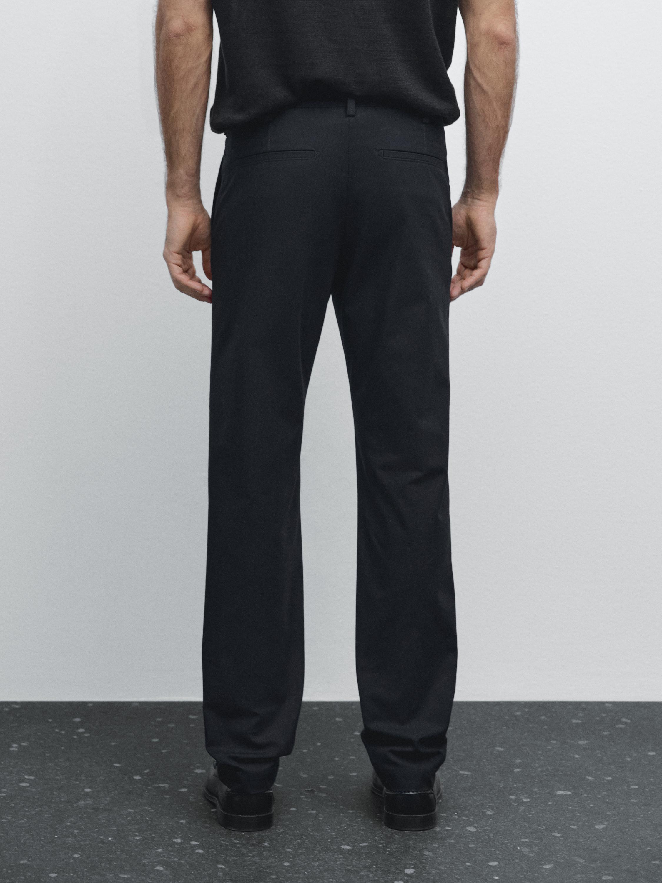 Cotton blend slim fit canvas trousers