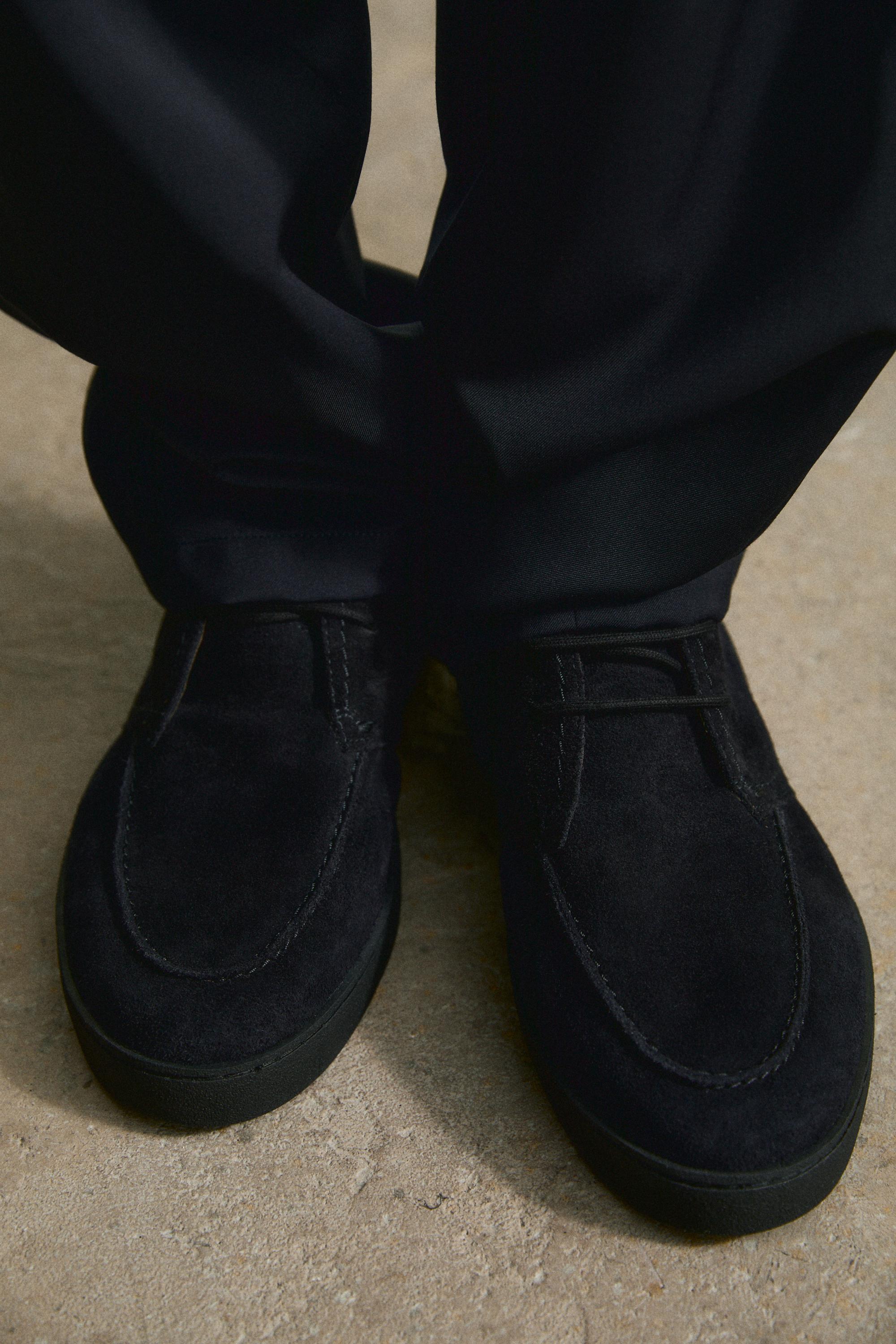 Split suede moc toe ankle-boot shoe — Dark blue