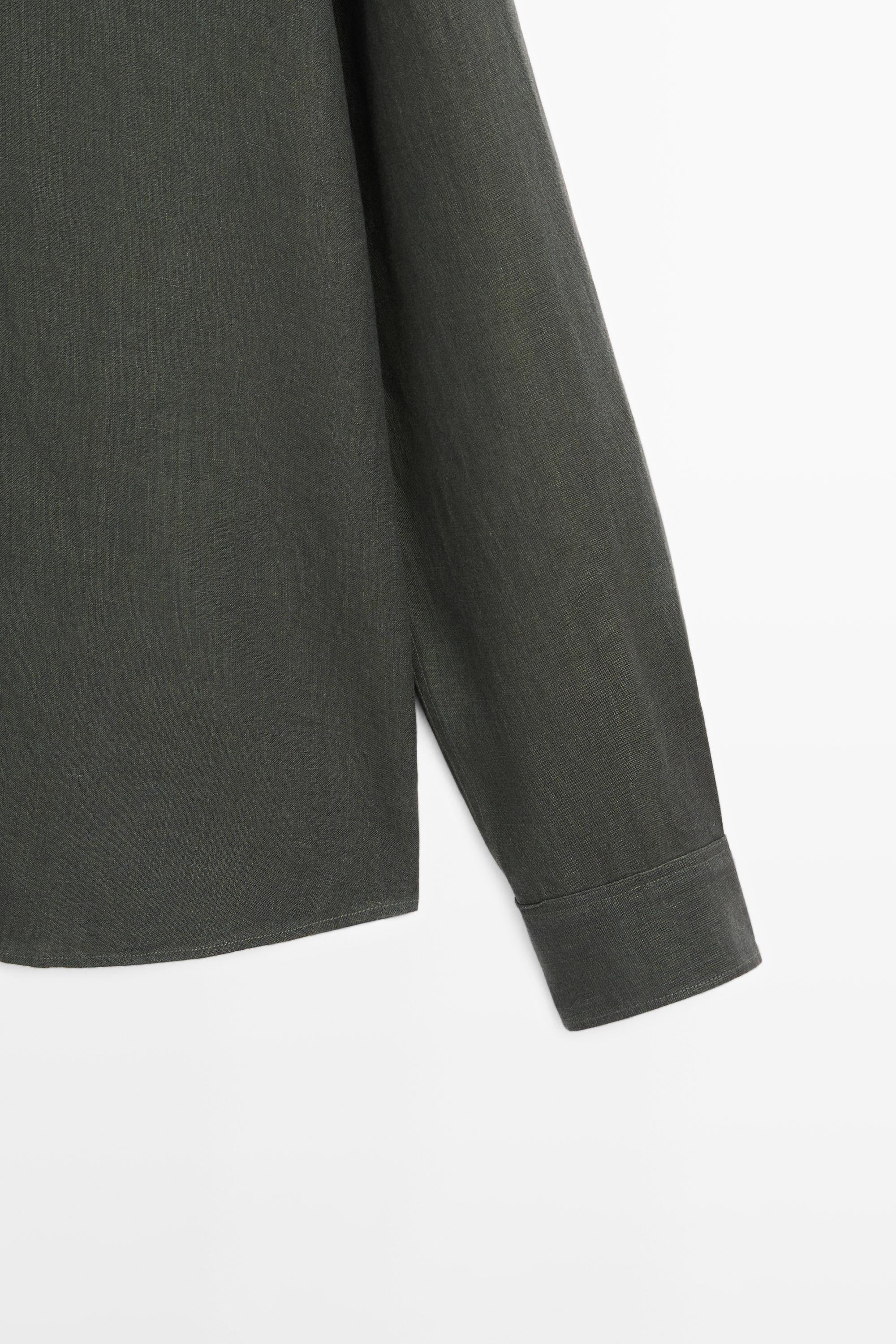 Regular fit 100% linen delavé shirt — GREEN