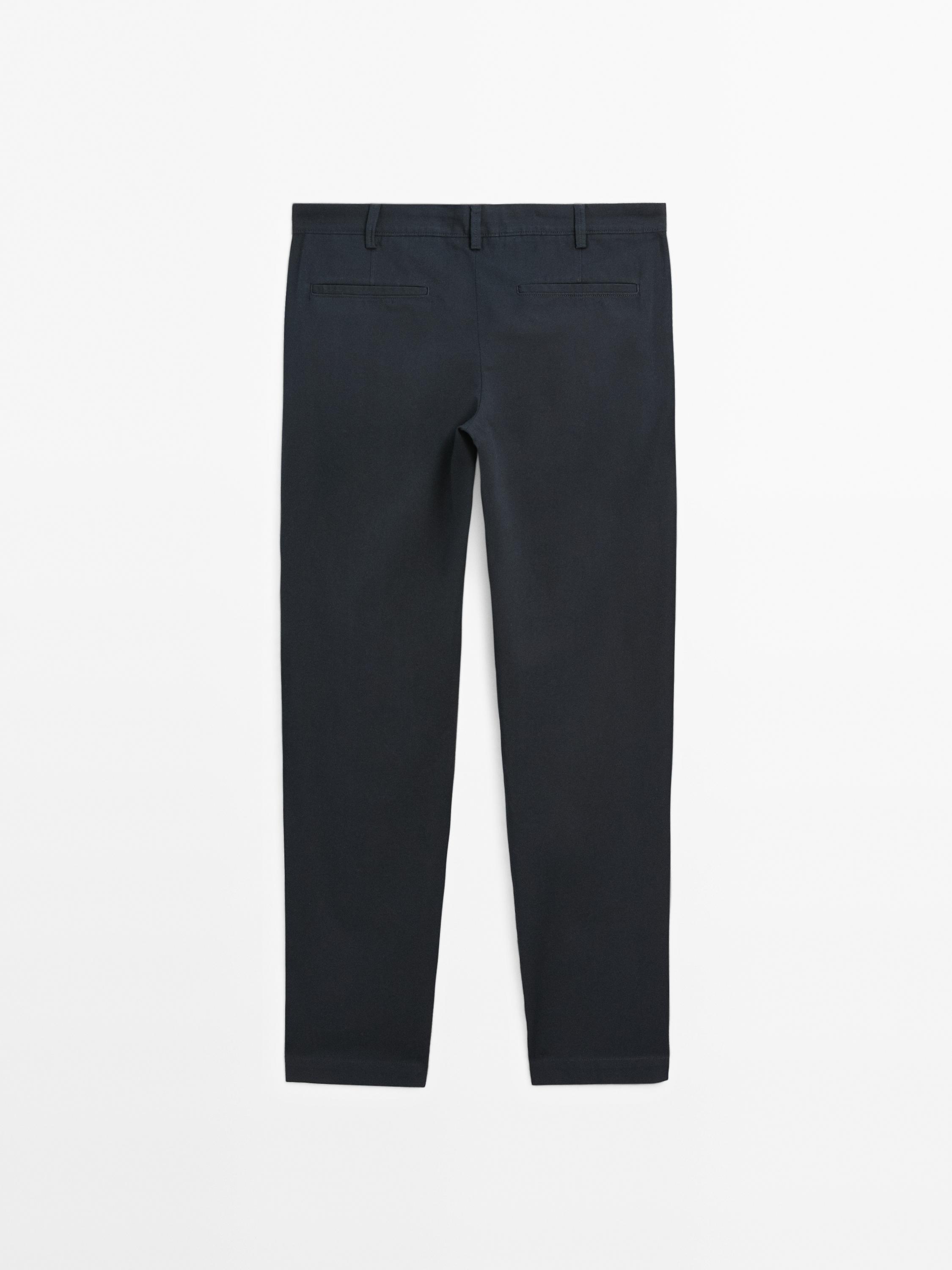 Cotton blend slim fit canvas trousers