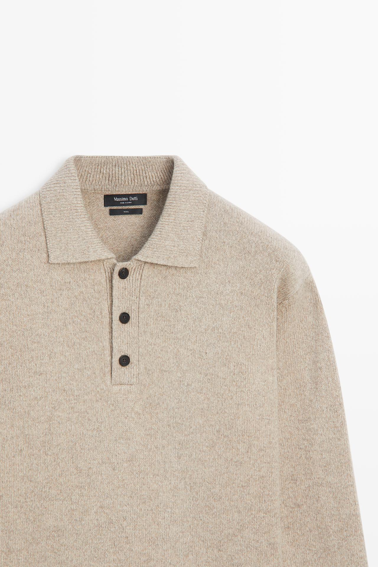 100% wool knit polo sweater — Light Beige
