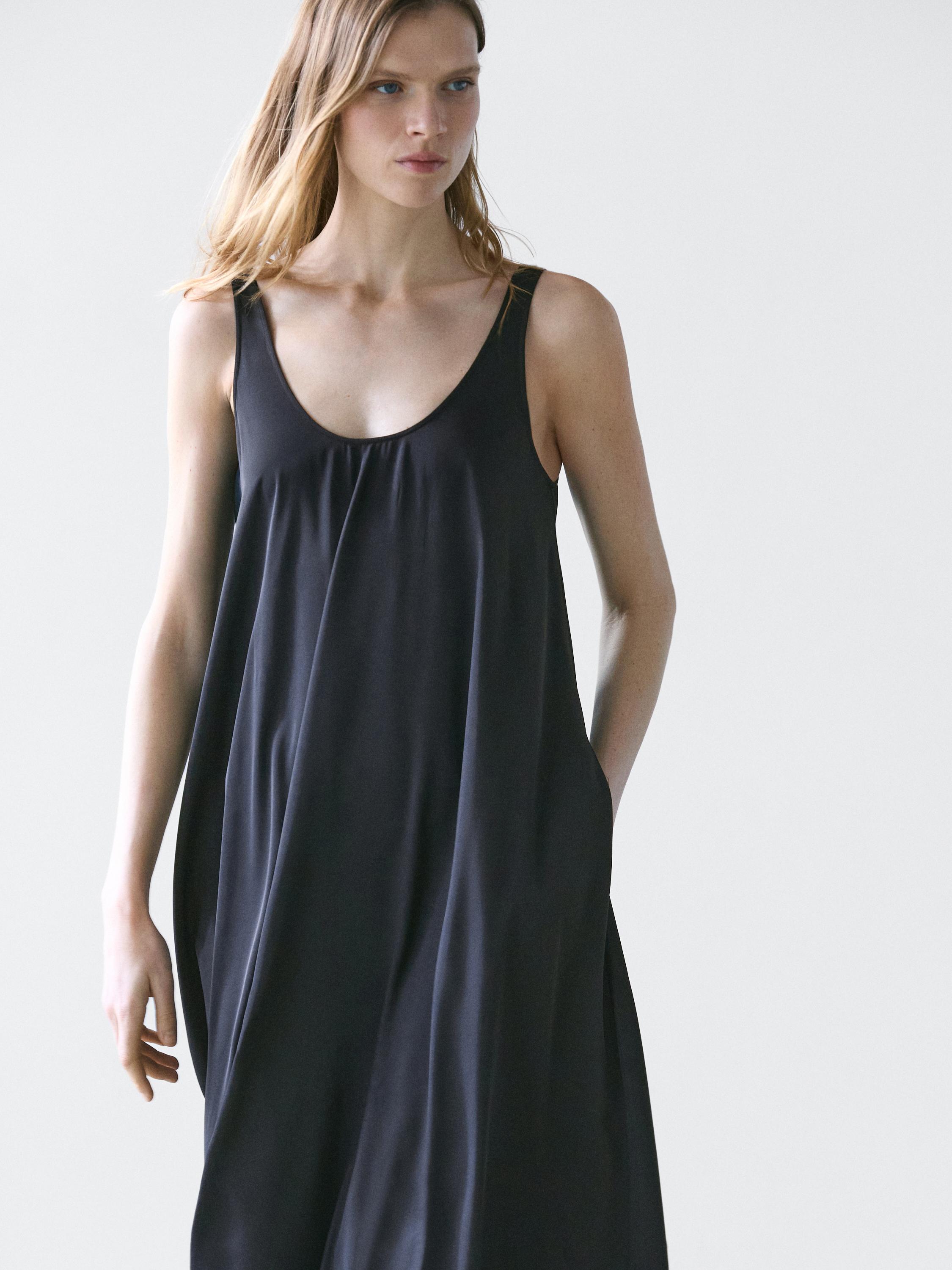 Flowing flared dress with straps — BLUE