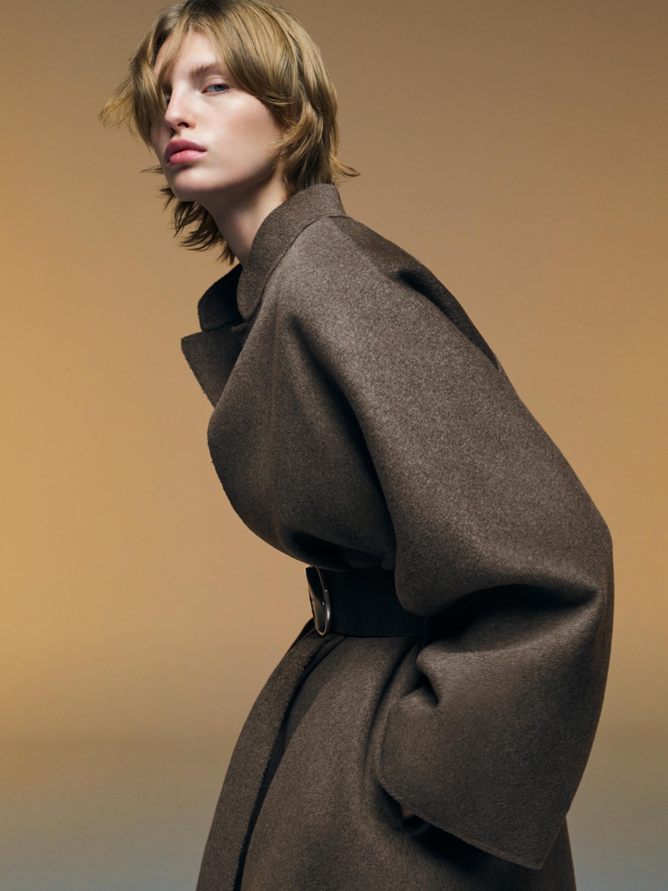 Long open wool blend coat