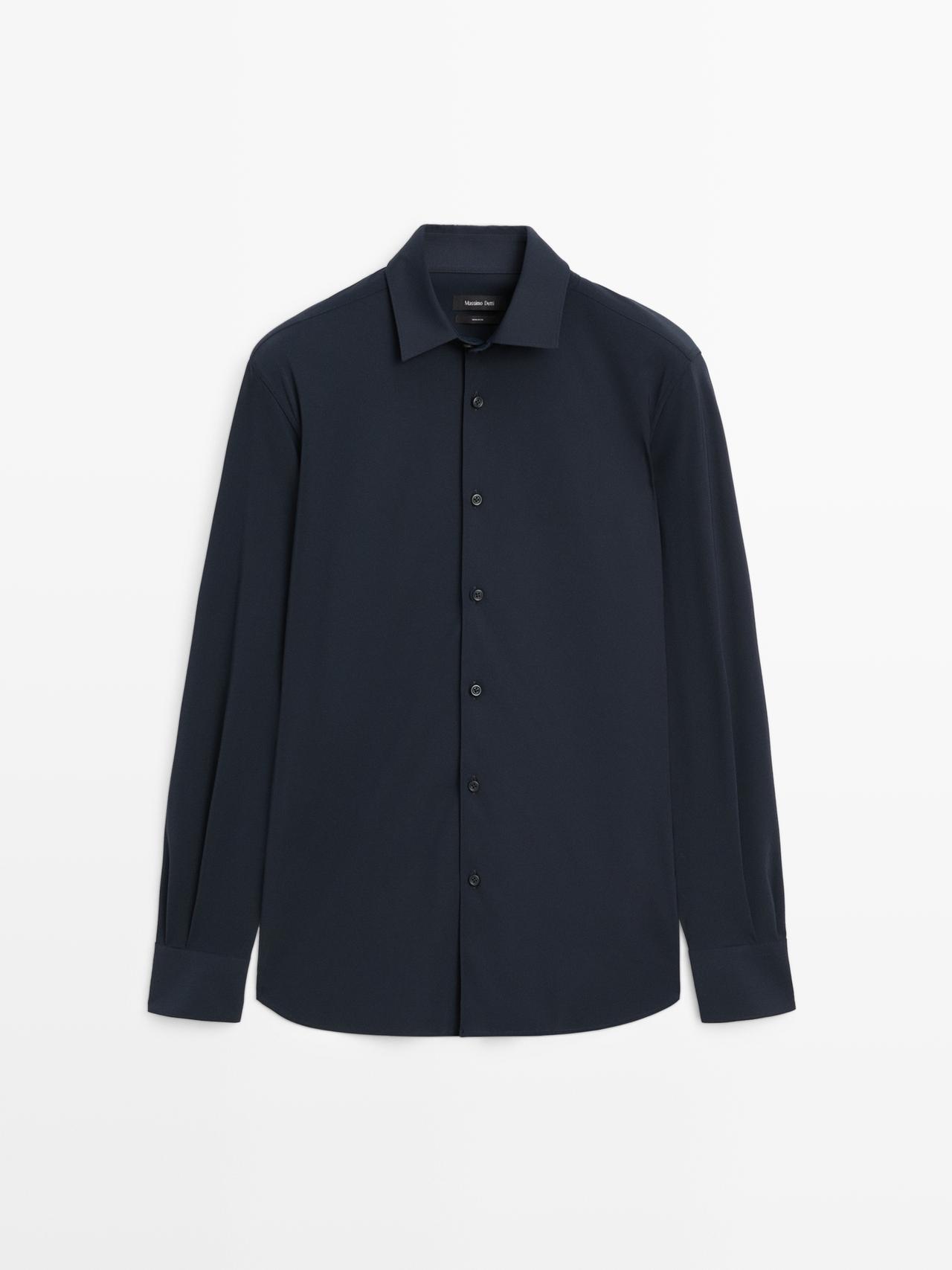 Massimo Dutti - Herre - Slim Fit Skjorte Med Stretch - Marineblå - L