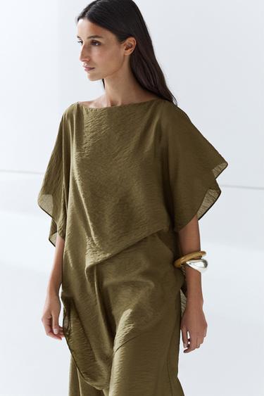 Flowing cape top total look — KHAKI 3