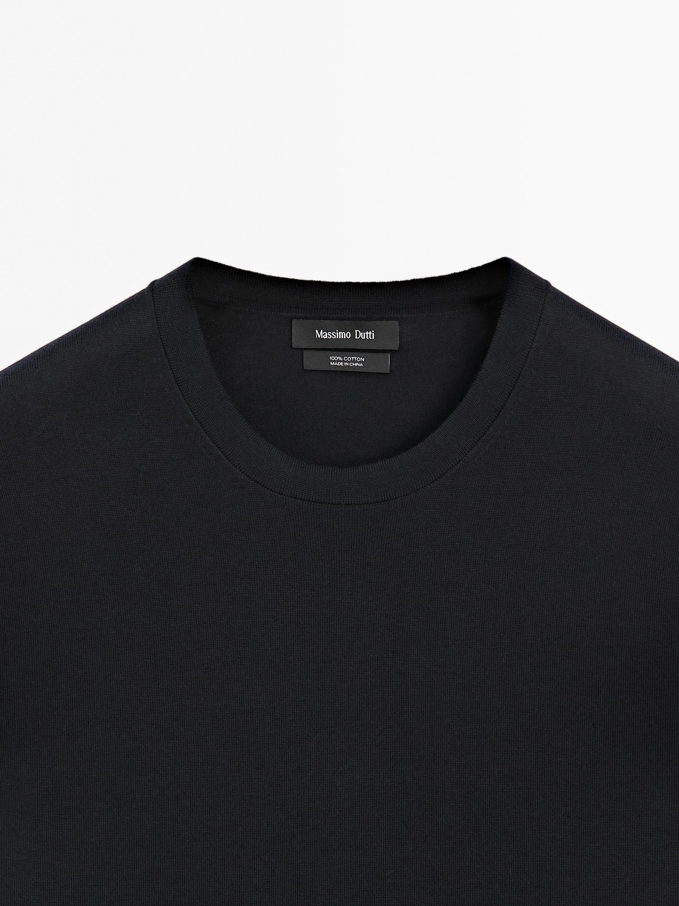 100% cotton short sleeve knit sweater — NAVY BLUE