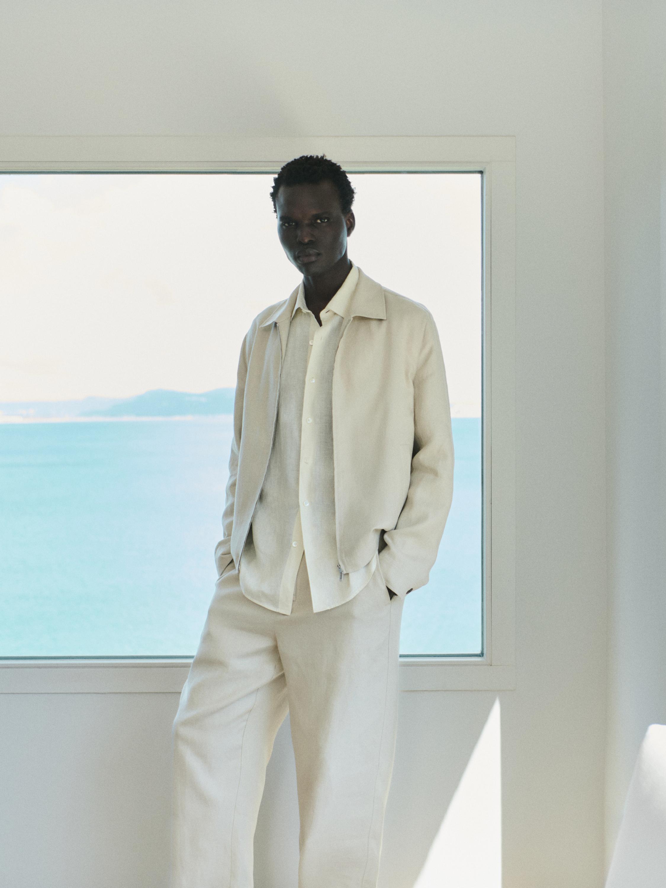 100% linen total look bomber jacket — BEIGE