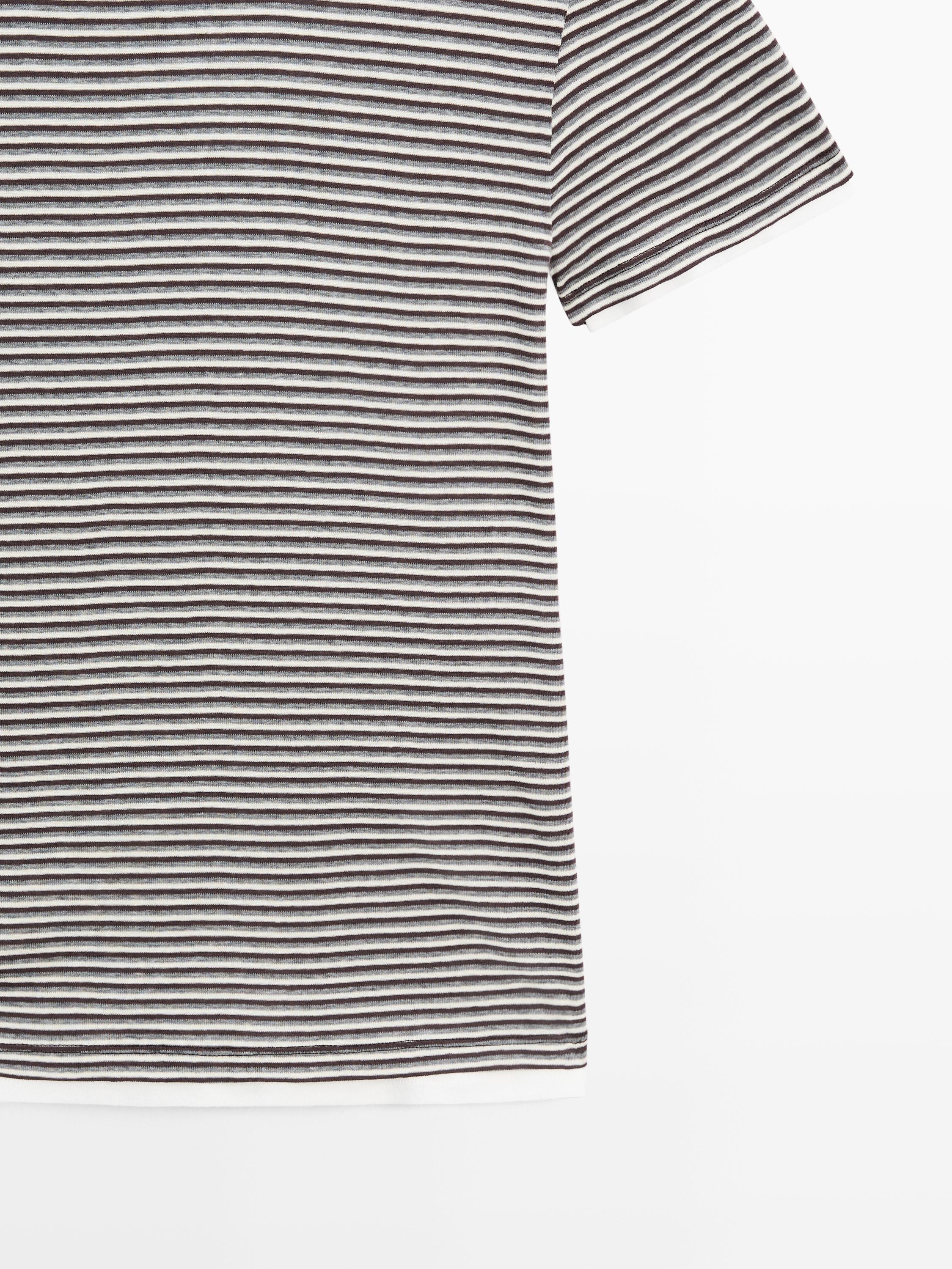 Striped double-layer T-shirt with short sleeves — BROWN