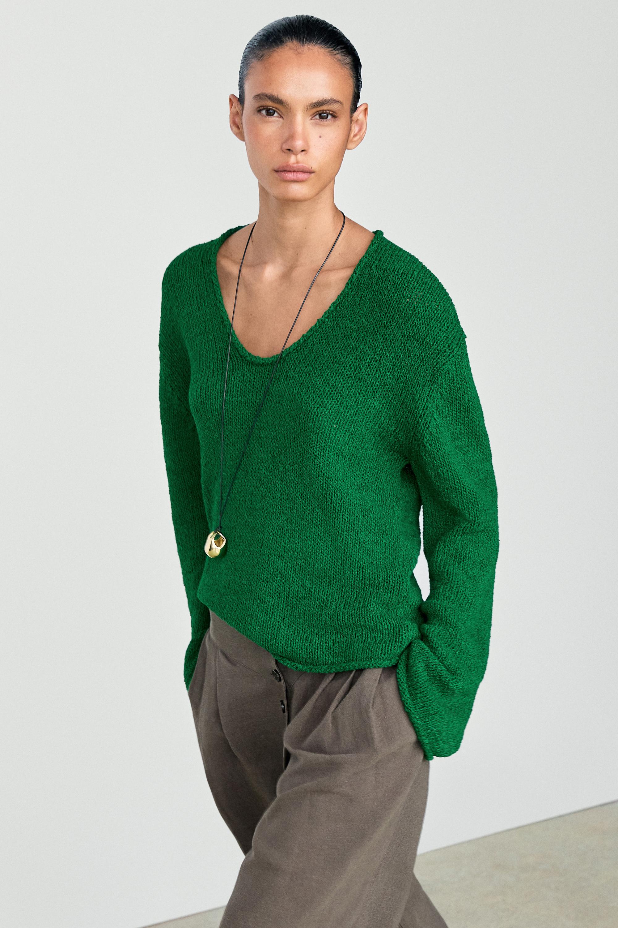 Cotton-blend knit sweater — GREEN
