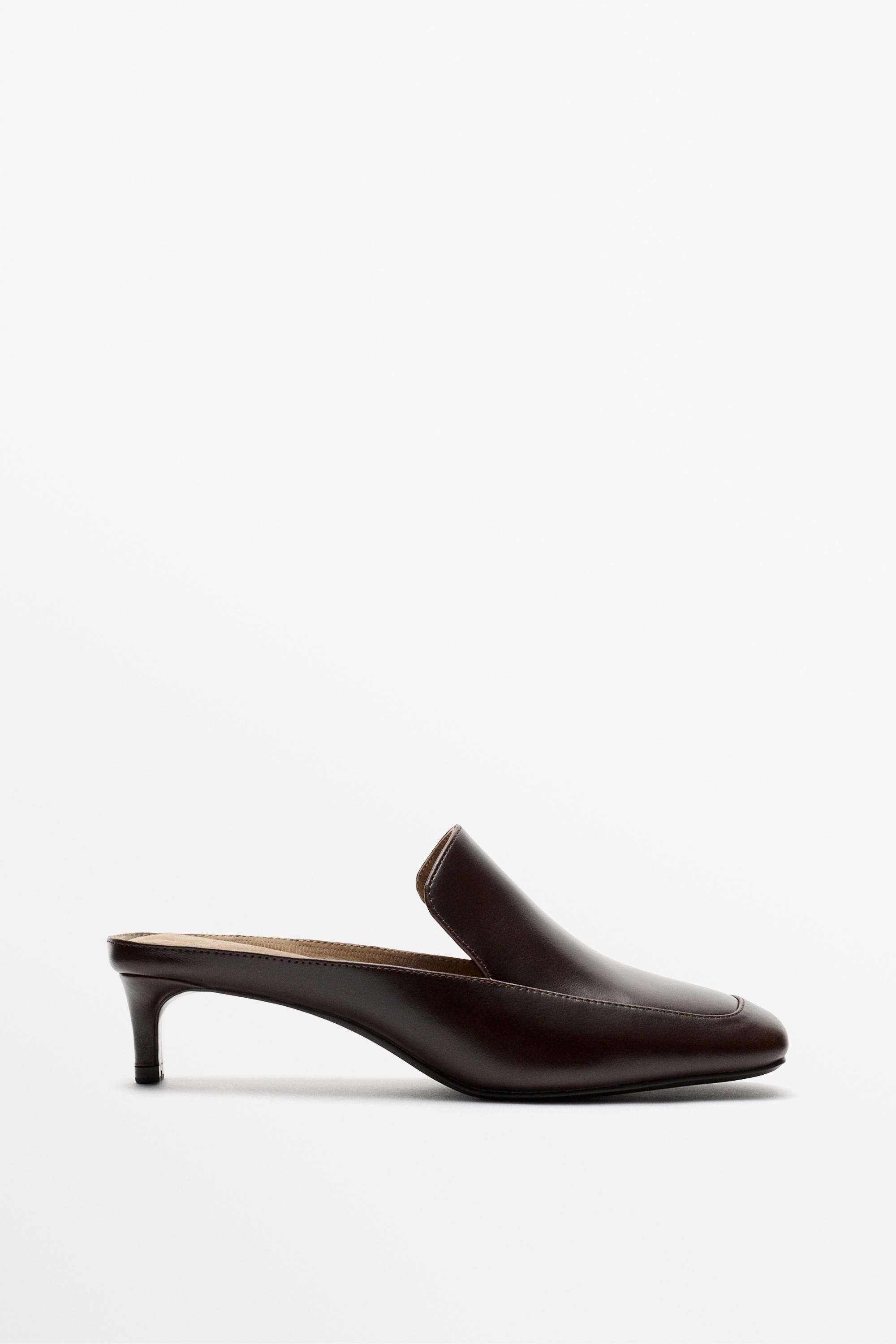 Mocassino Con Tacco In Pelle - Marrone - 38 - Massimo Dutti - Female