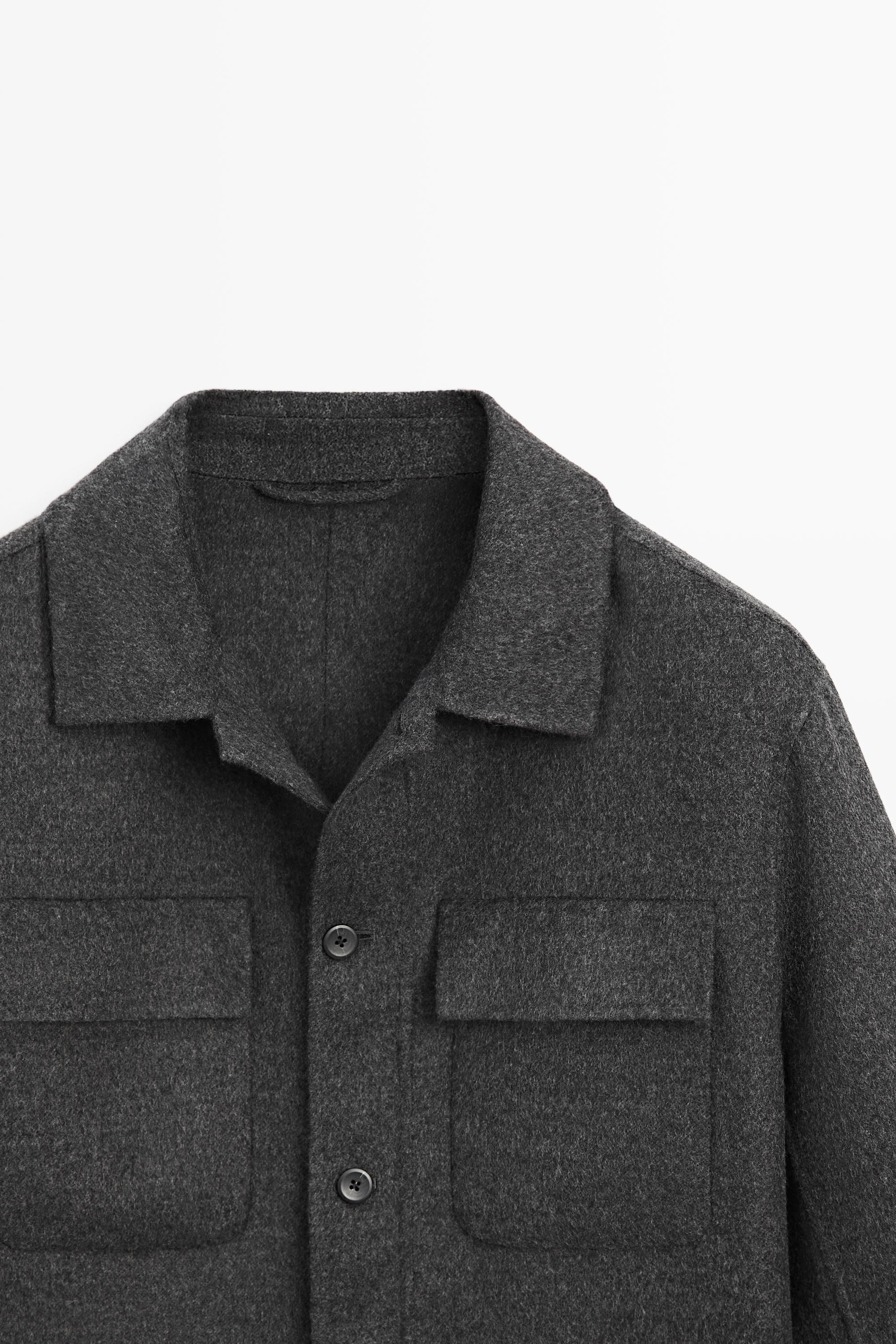 Wool blend overshirt with pocket detail — CHARCOAL