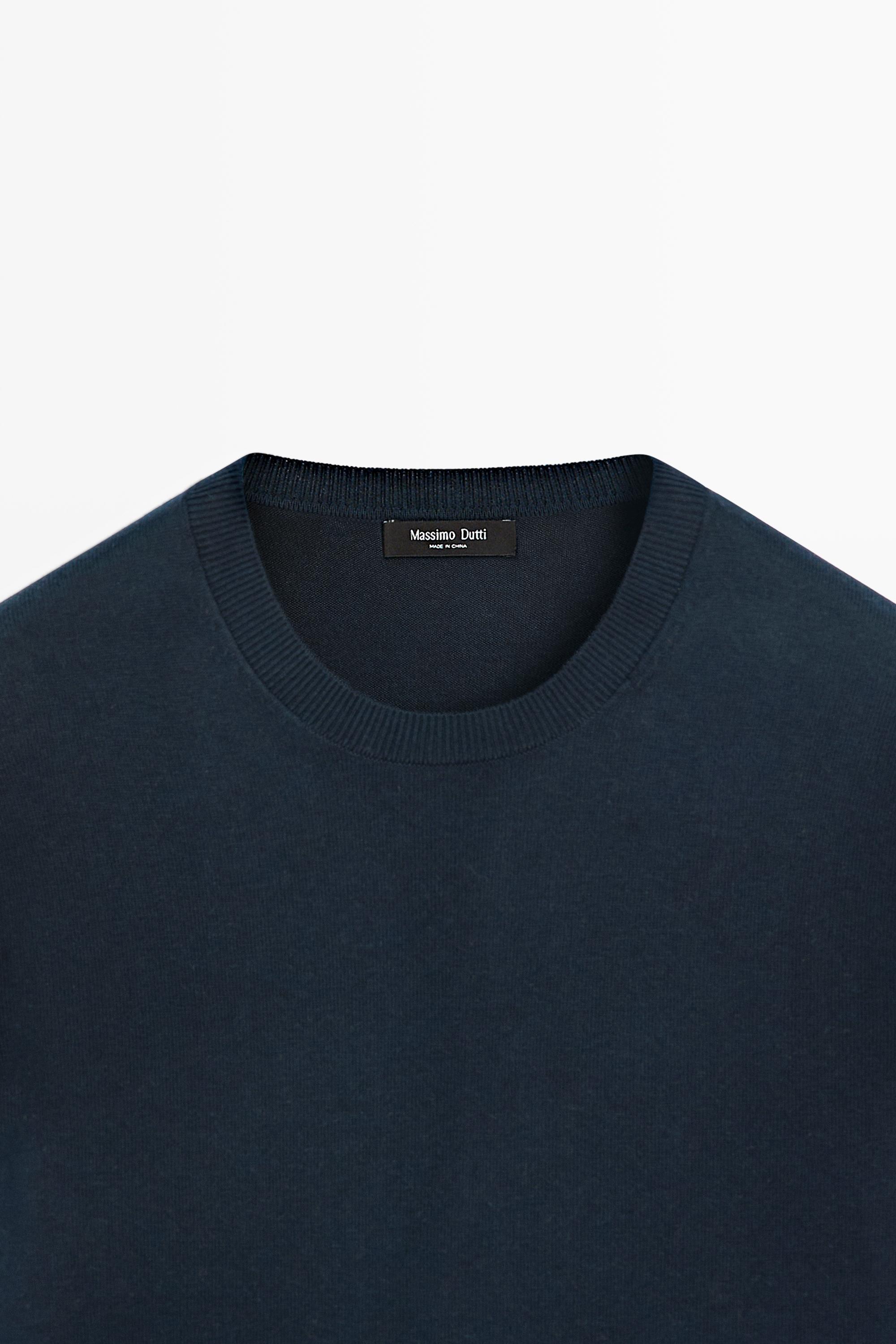 Cotton blend knit sweater — NAVY BLUE