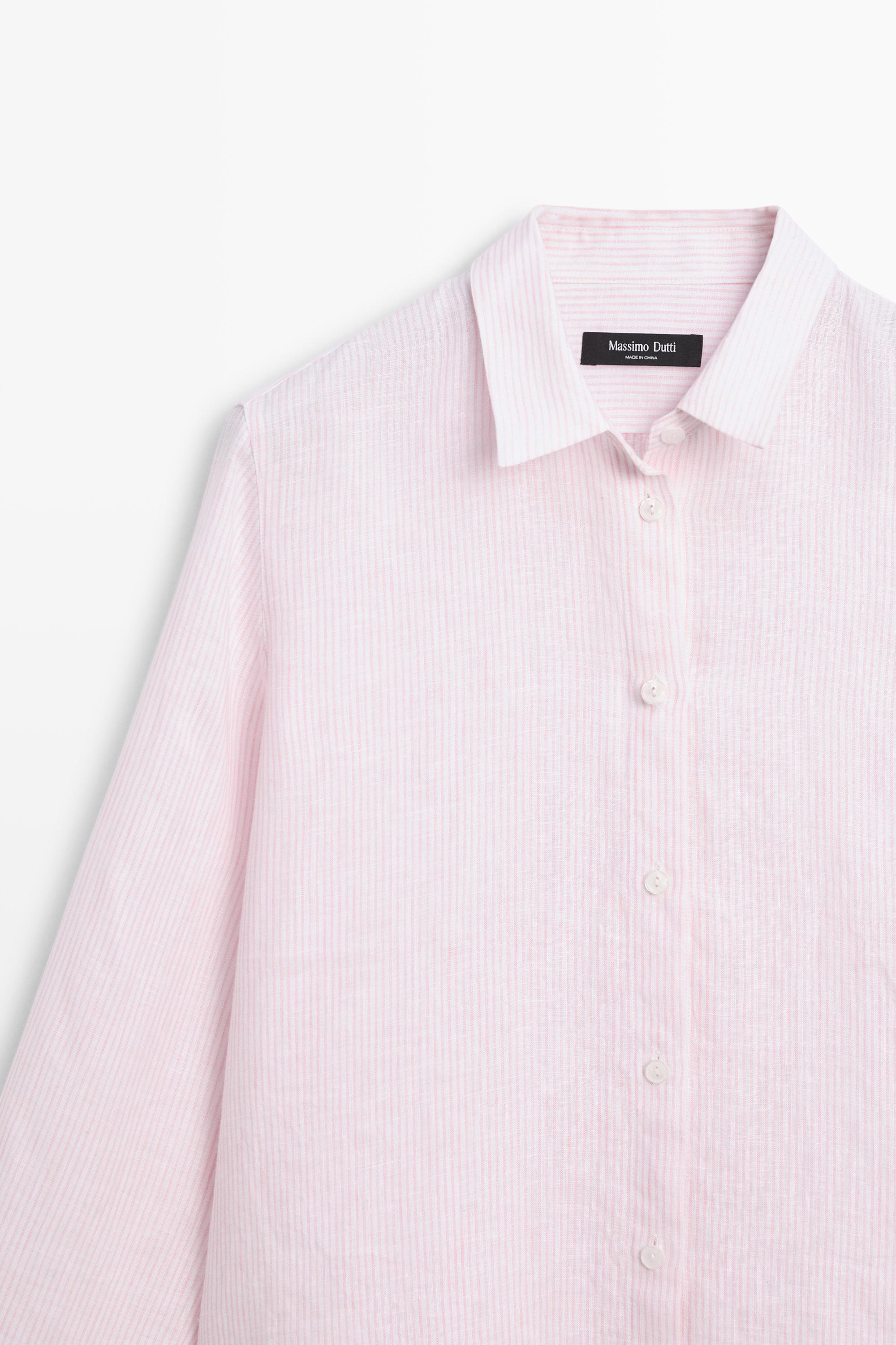 100% linen shirt with striped details — Pink