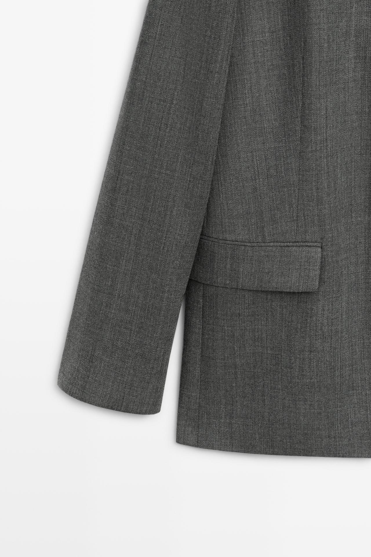 100% Wool Blazer with Contrasting Suede High Neck — GREY