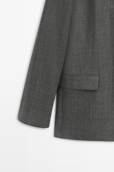 100% Wool Blazer with Contrasting Suede High Neck — GREY 7
