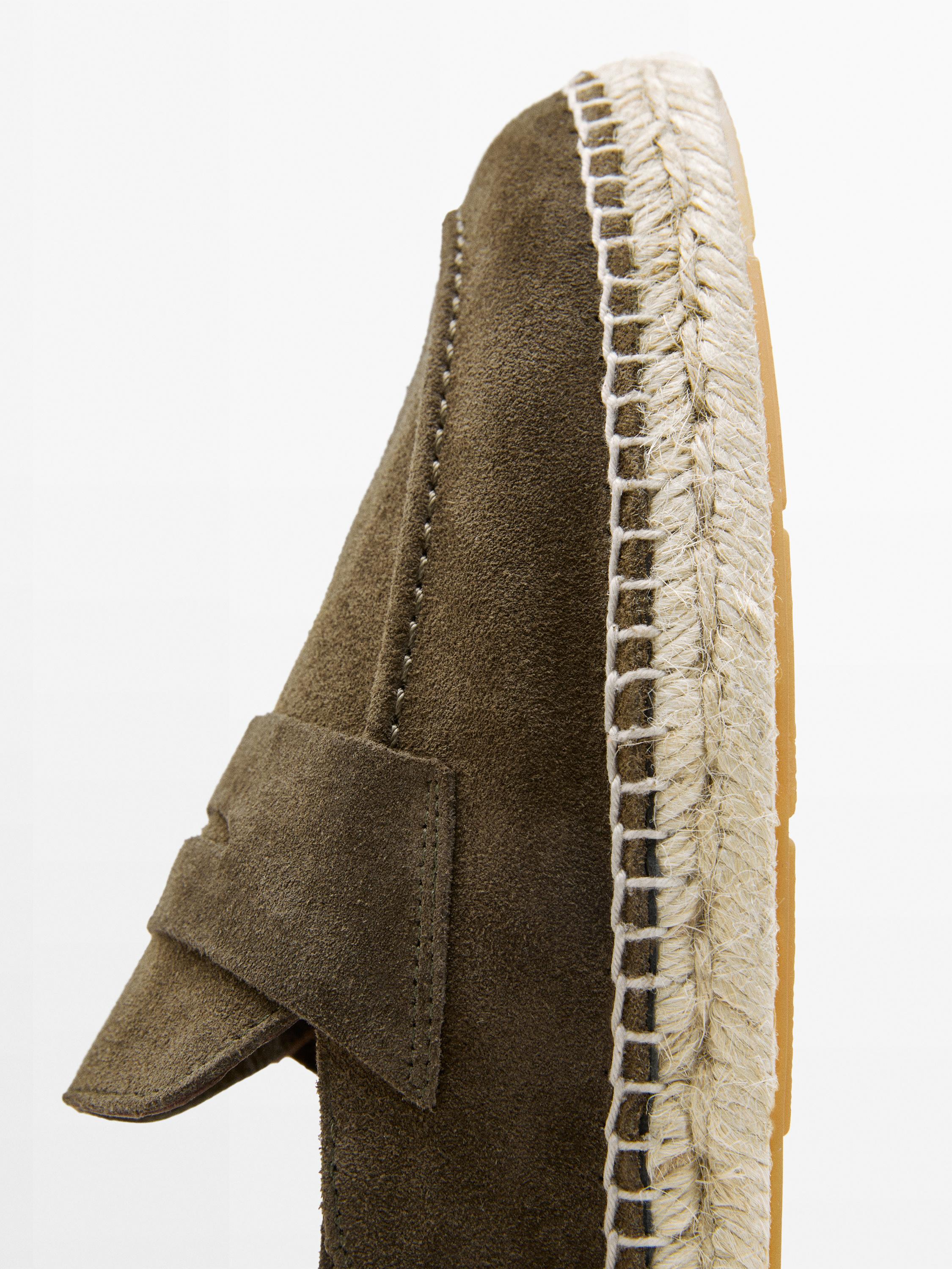 Split leather espadrilles with penny strap — KHAKI