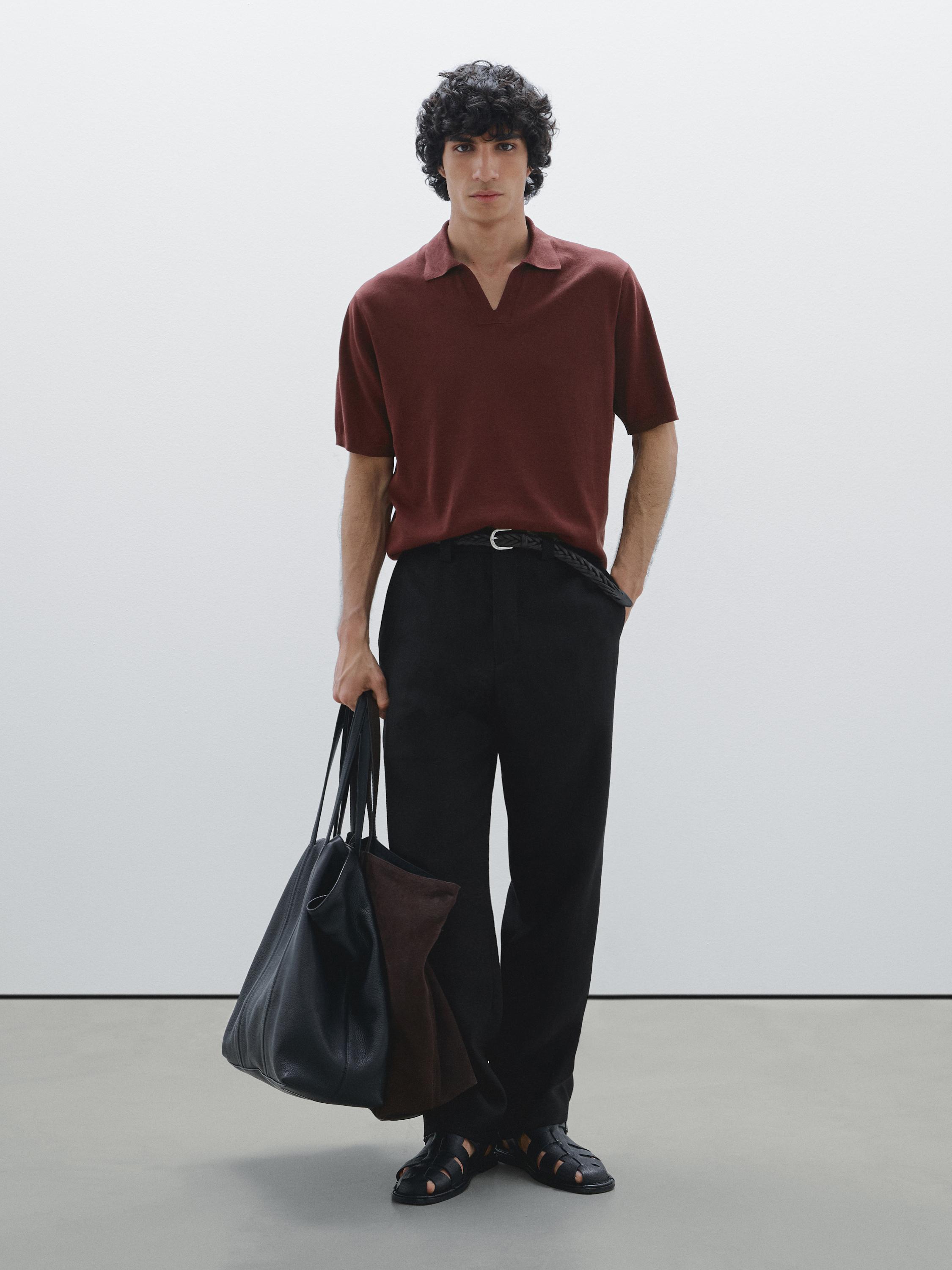 قميص بولو قطن بأكمام قصيرة