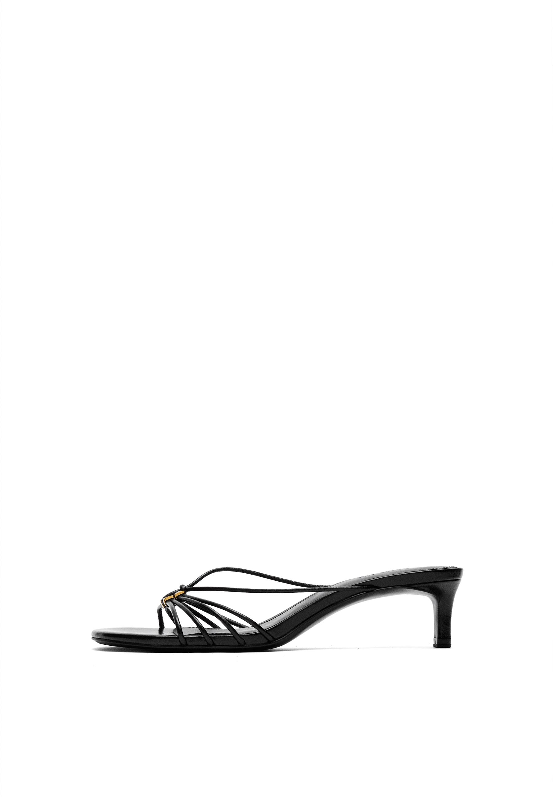 Strappy heeled sandals with embellished detail — BLACK
