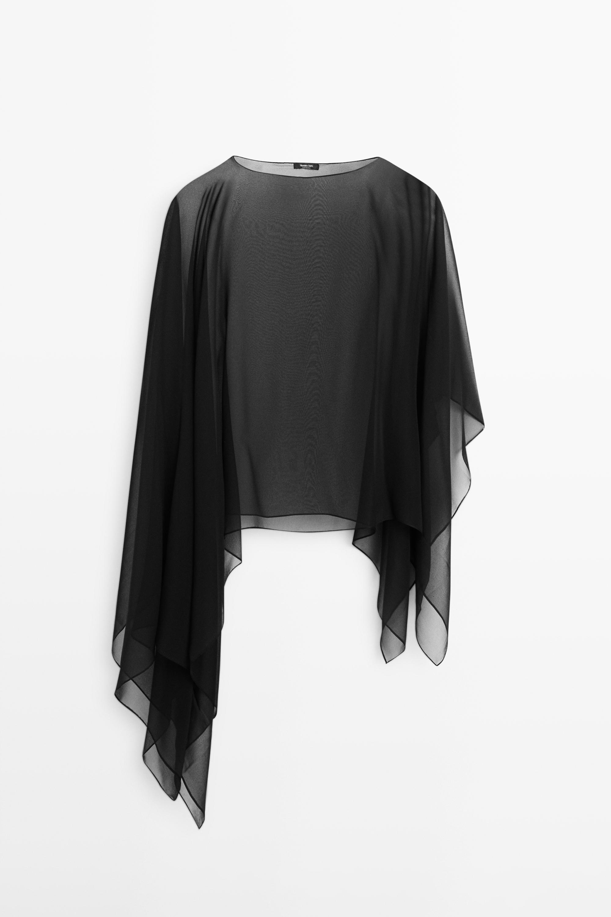 Asymmetric cut silk cape — BLACK
