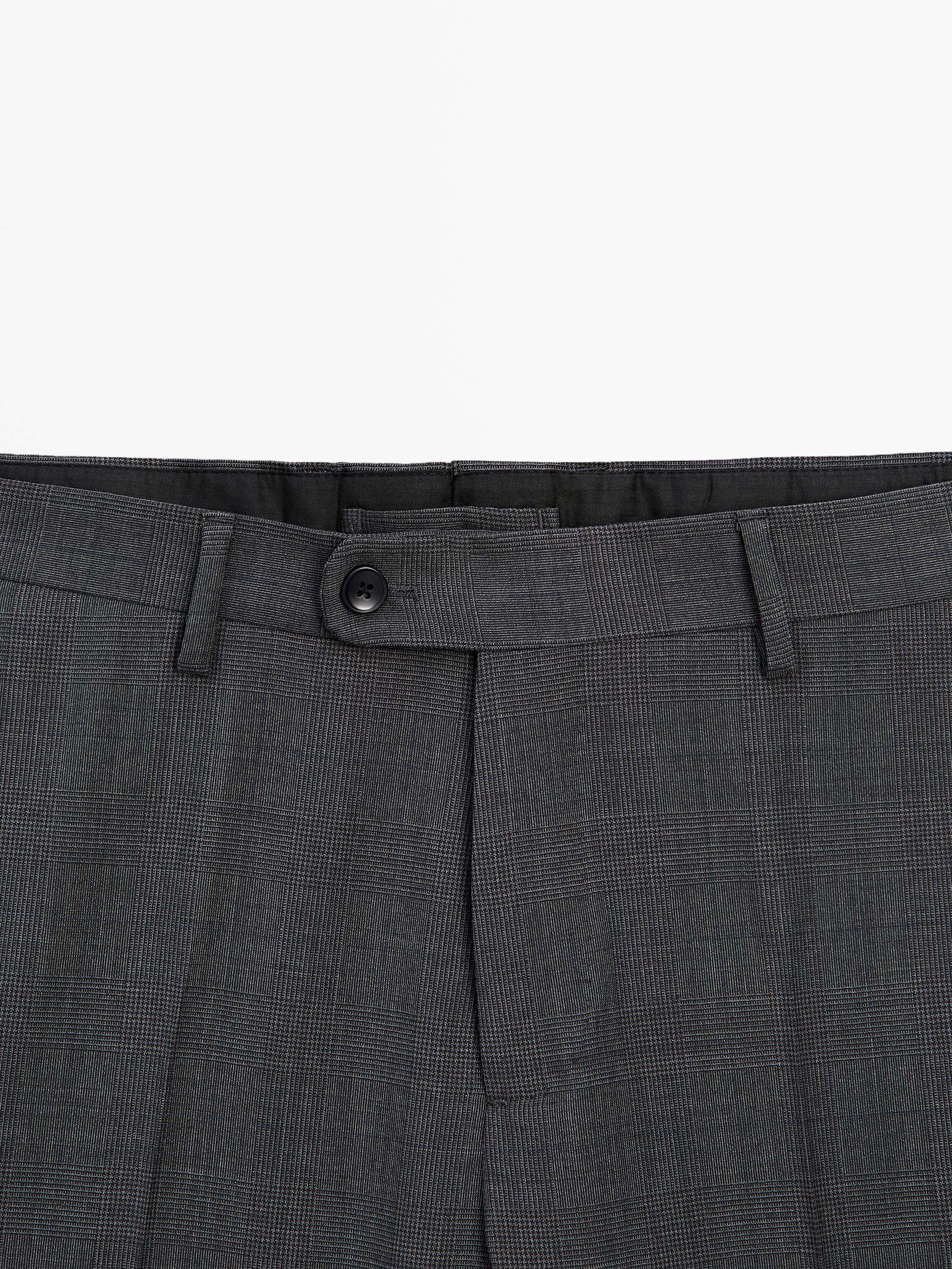100% wool check suit trousers