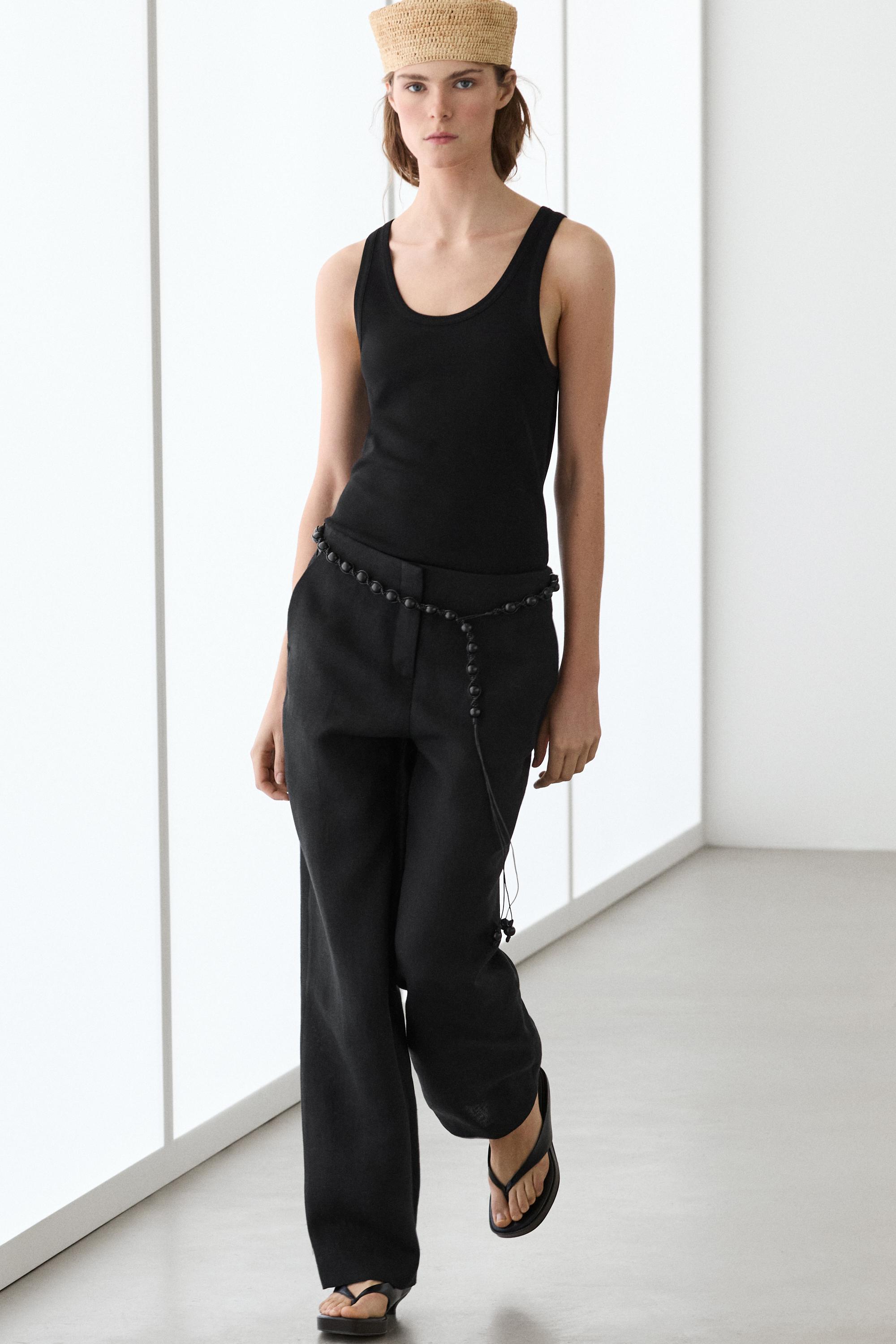 Flowing straight-leg linen trousers — BLACK
