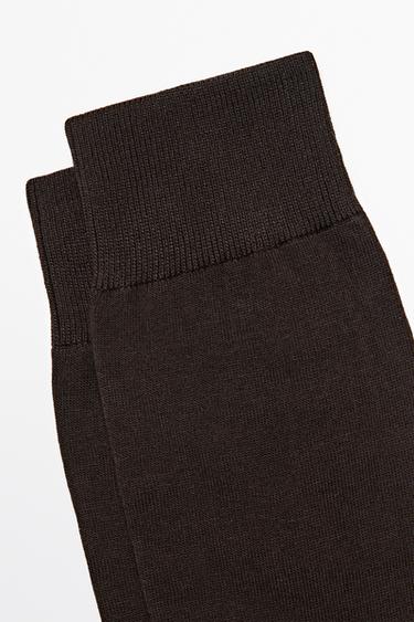 Plain cotton blend knit socks — BROWN 4