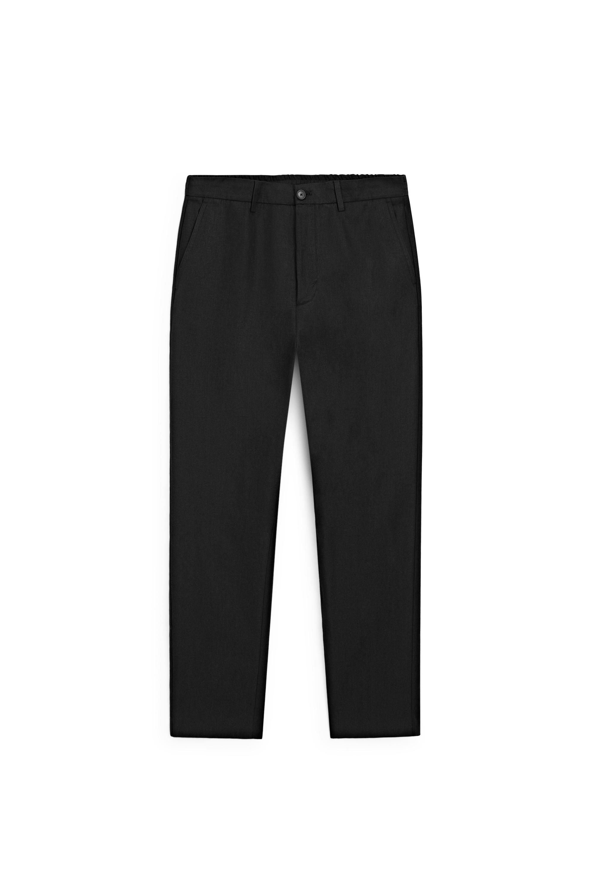 100% linen straight-leg trousers — BLACK