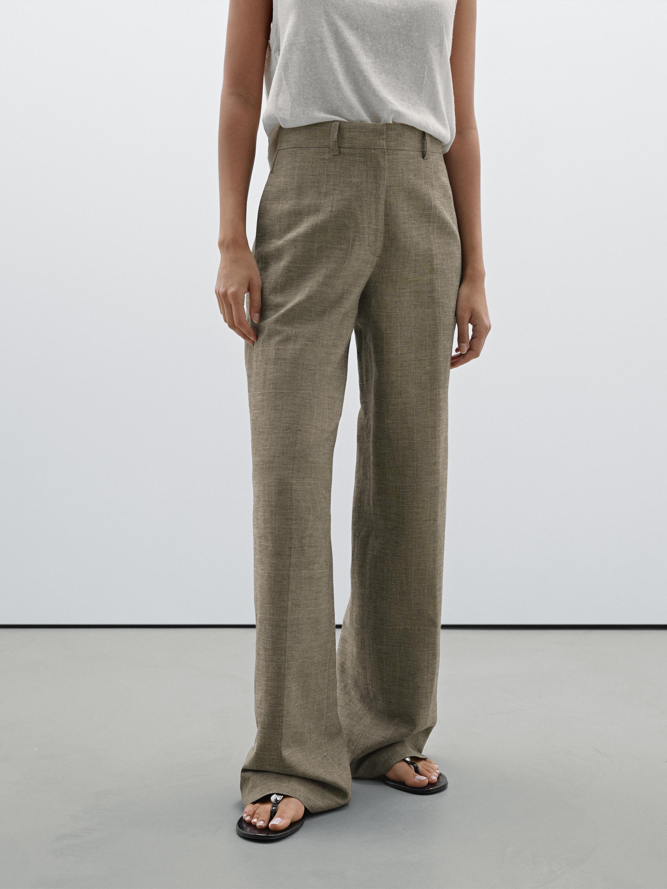 Check cotton blend straight-leg trousers
