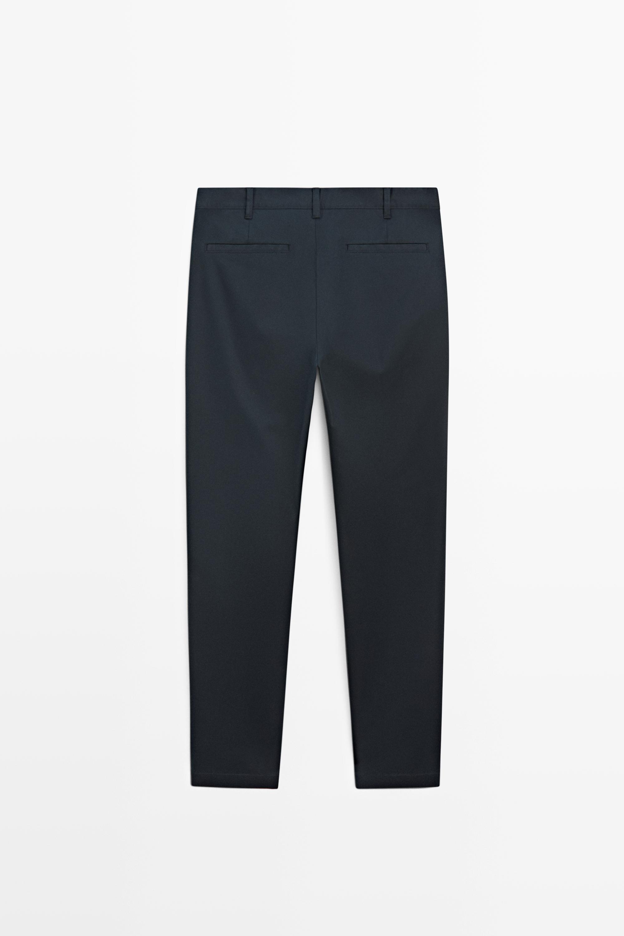 Cotton blend slim fit pants — NAVY BLUE