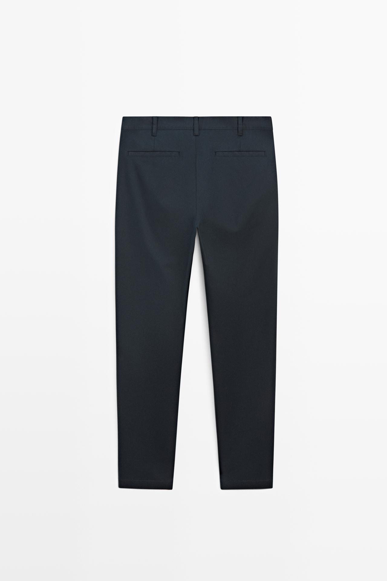 Cotton blend slim fit pants — NAVY BLUE