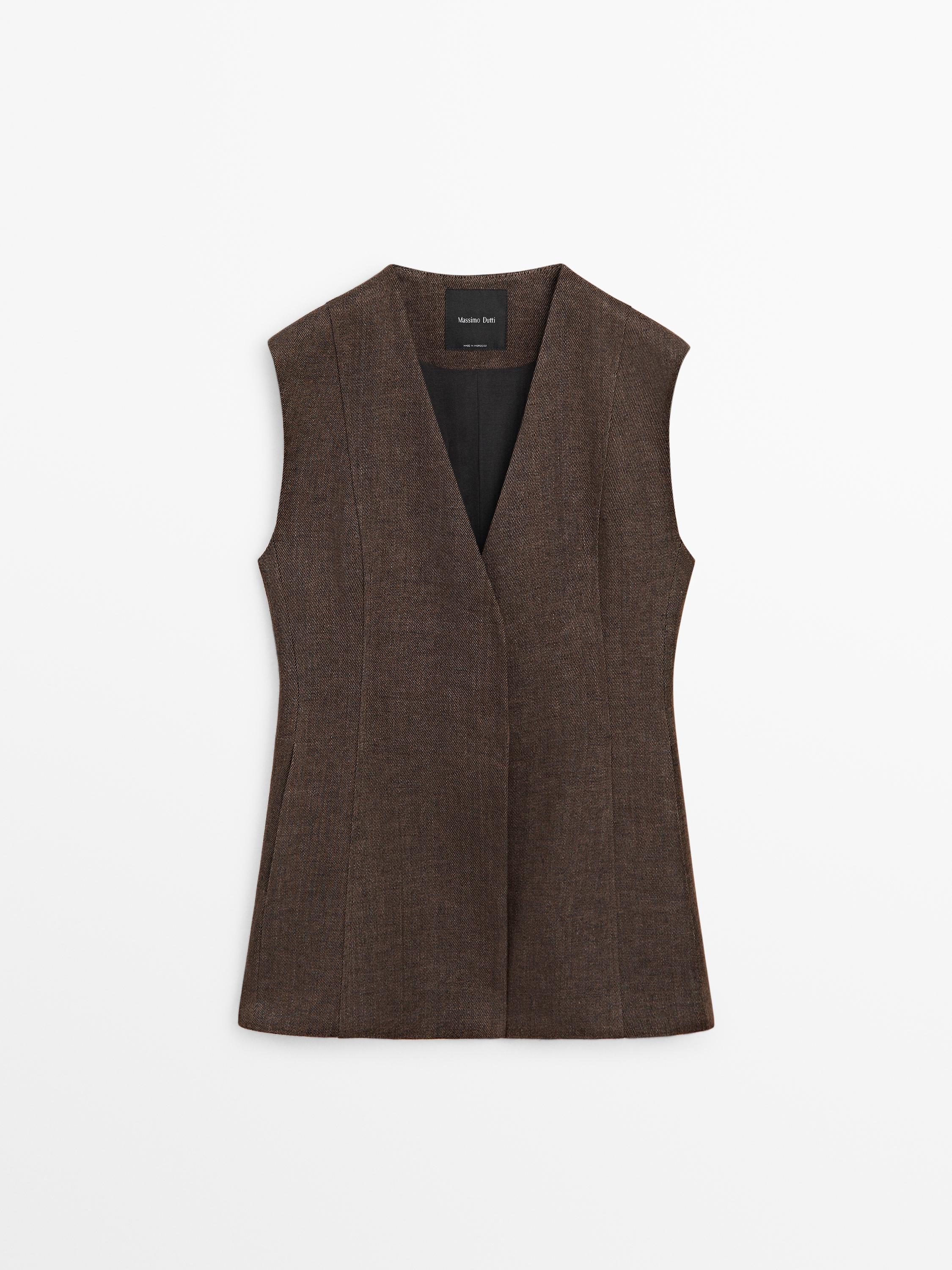 Linen suit waistcoat — BROWN