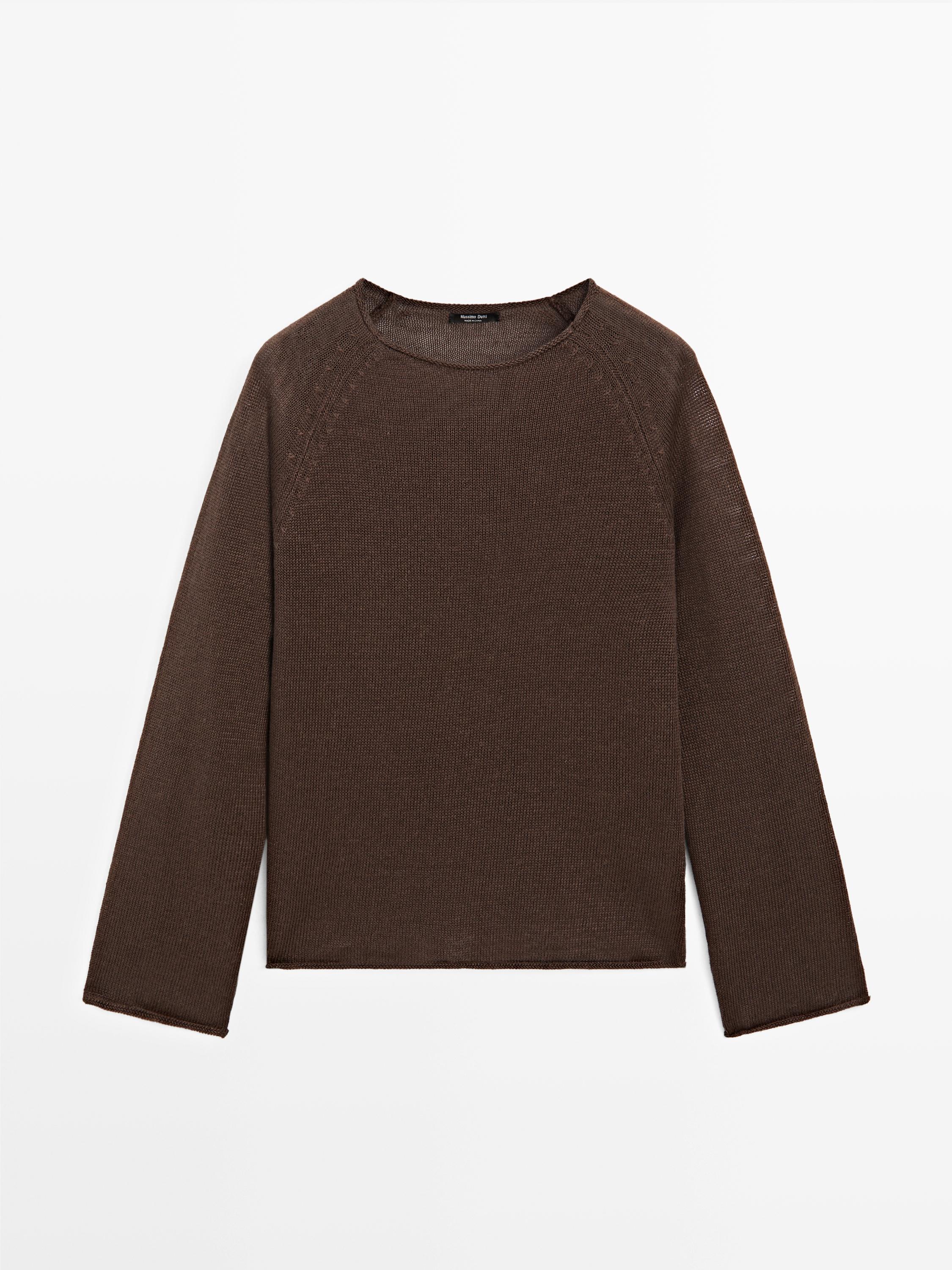 Strickpullover aus 100 % Leinen mit Rundausschnitt