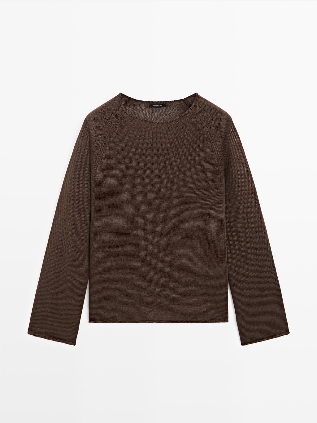 100% linen knit crew neck sweater · Chocolate, Green, Burnt Orange ...