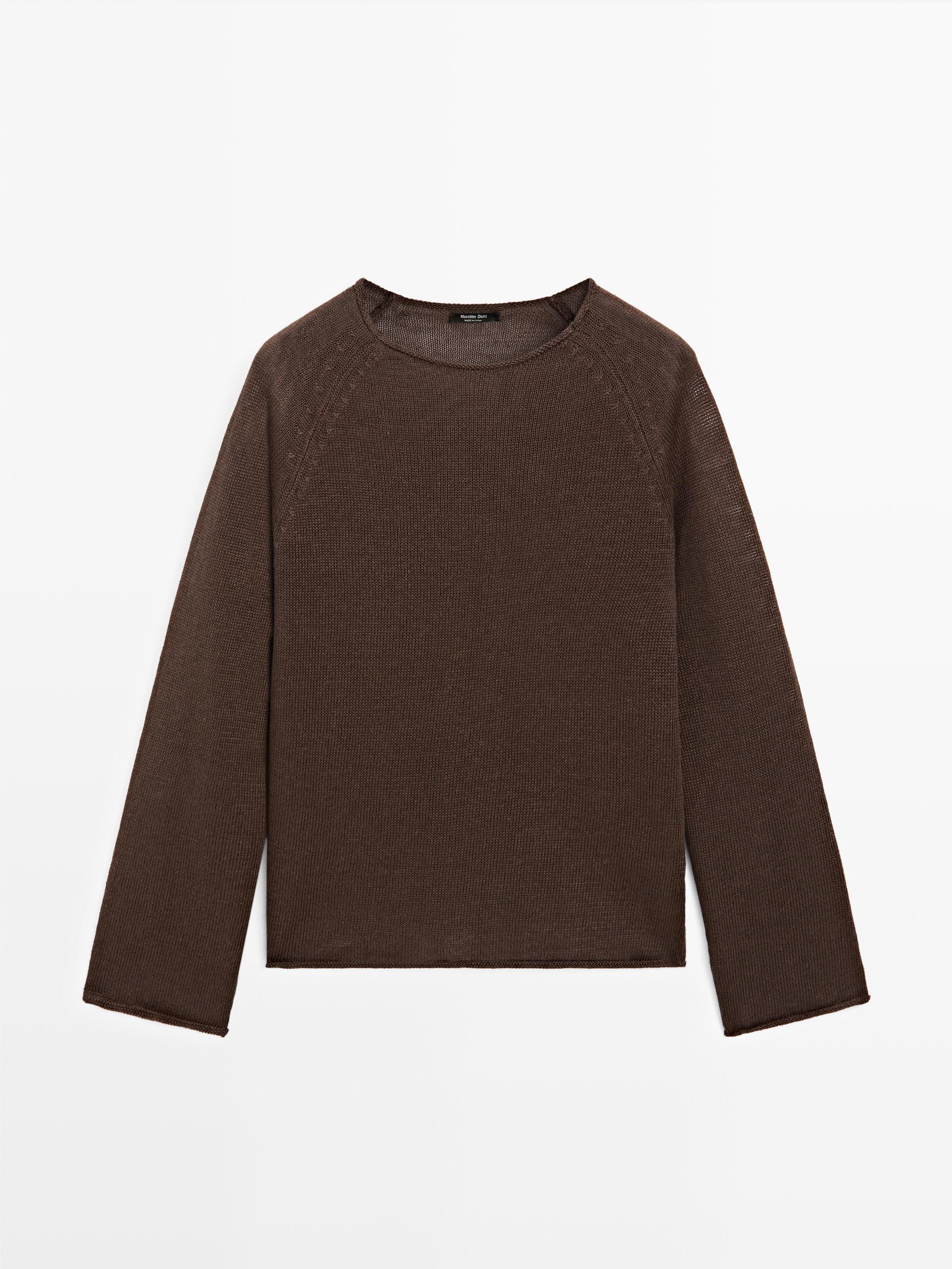 100% linen knit crew neck sweater · Chocolate, Green, Burnt Orange ...