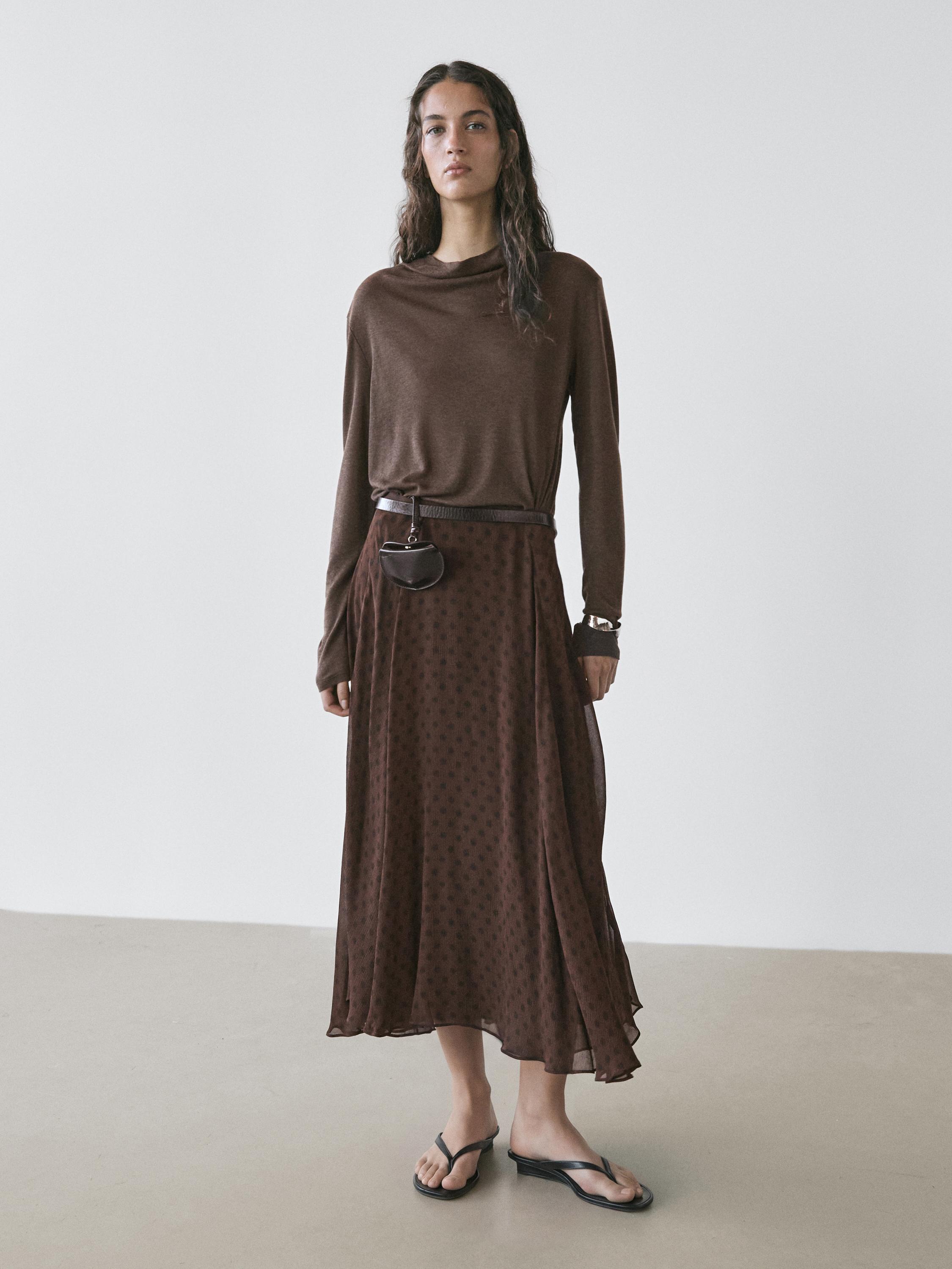 Flared polka dot midi skirt