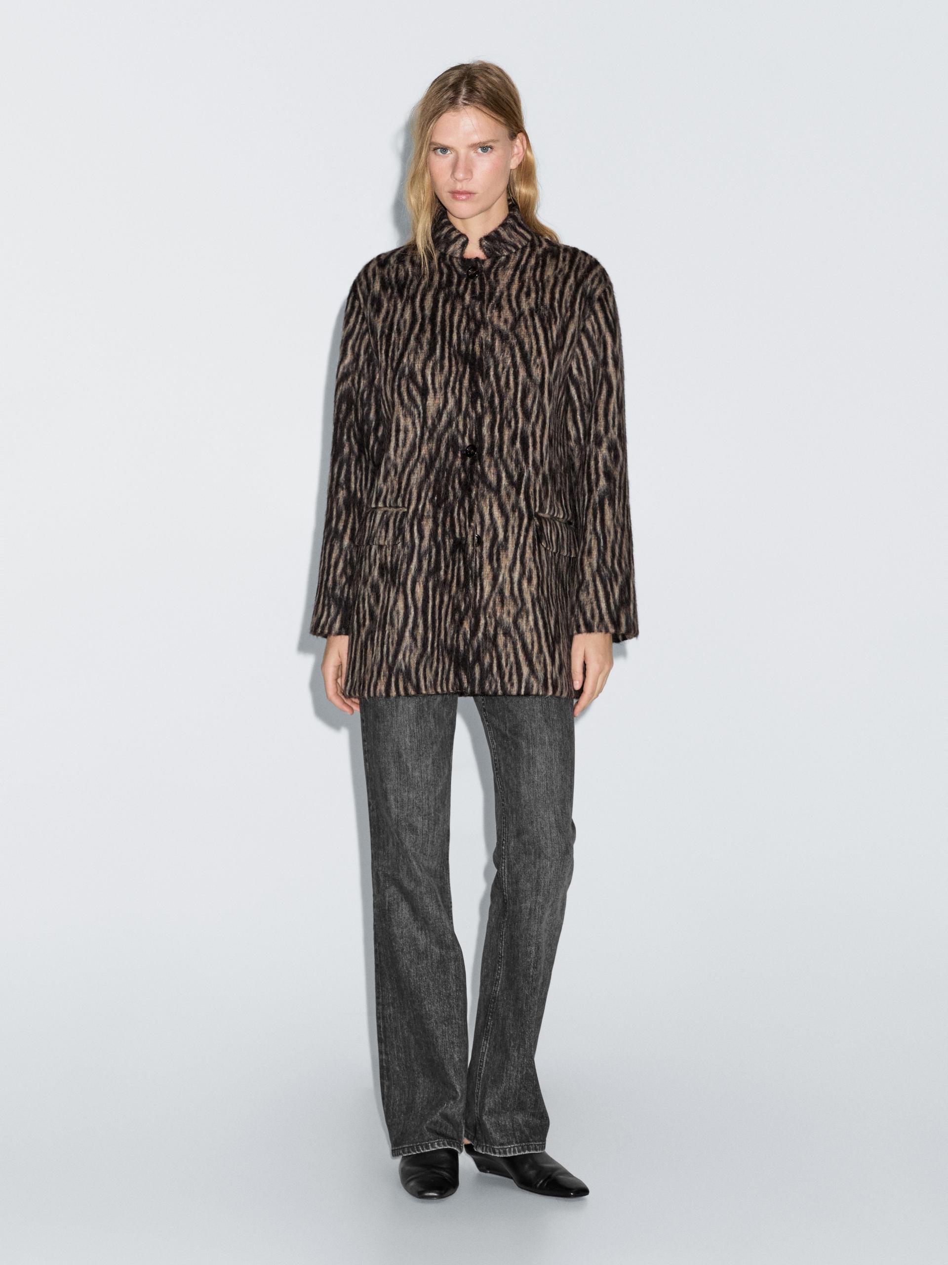 Cappotto Con Stampa Animalier In Misto Lana - Marrone - M - Massimo Dutti - Femminile