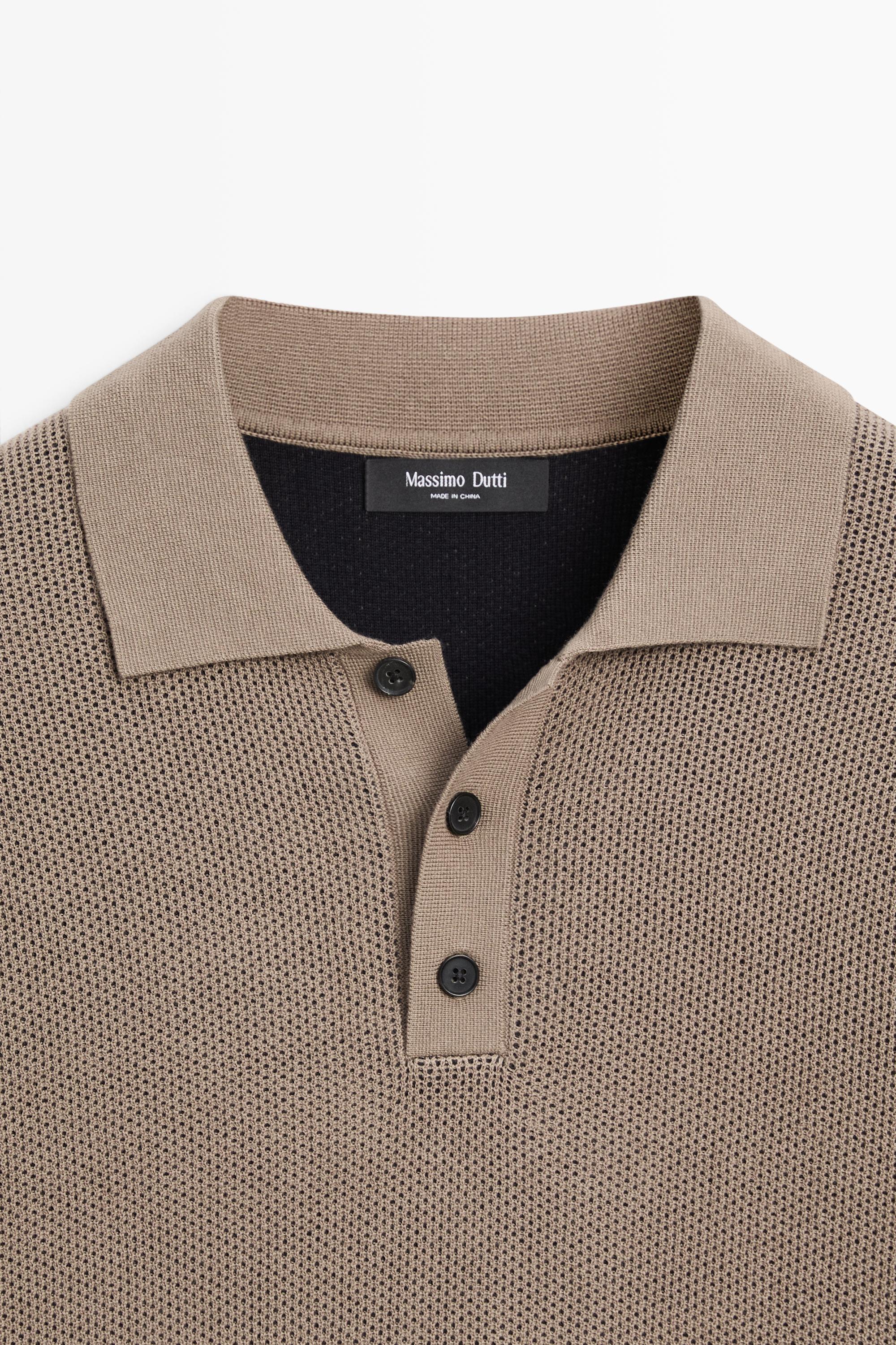 100% cotton textured contrast polo shirt — BEIGE