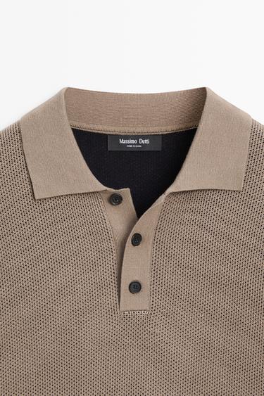 100% cotton textured contrast polo shirt — BEIGE 4