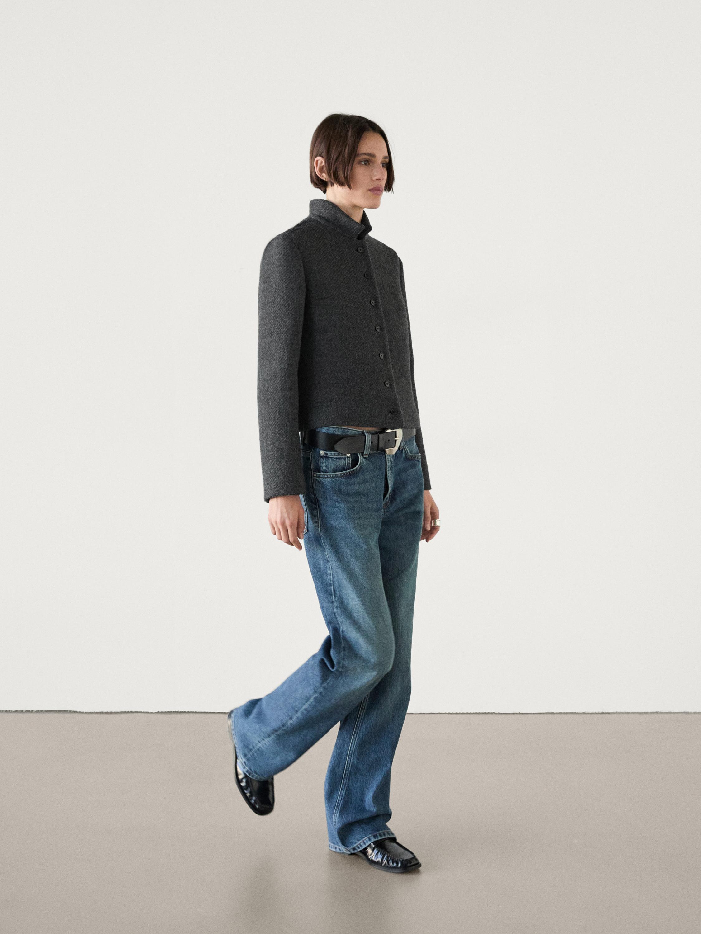 Veste courte texturée en laine mélangée