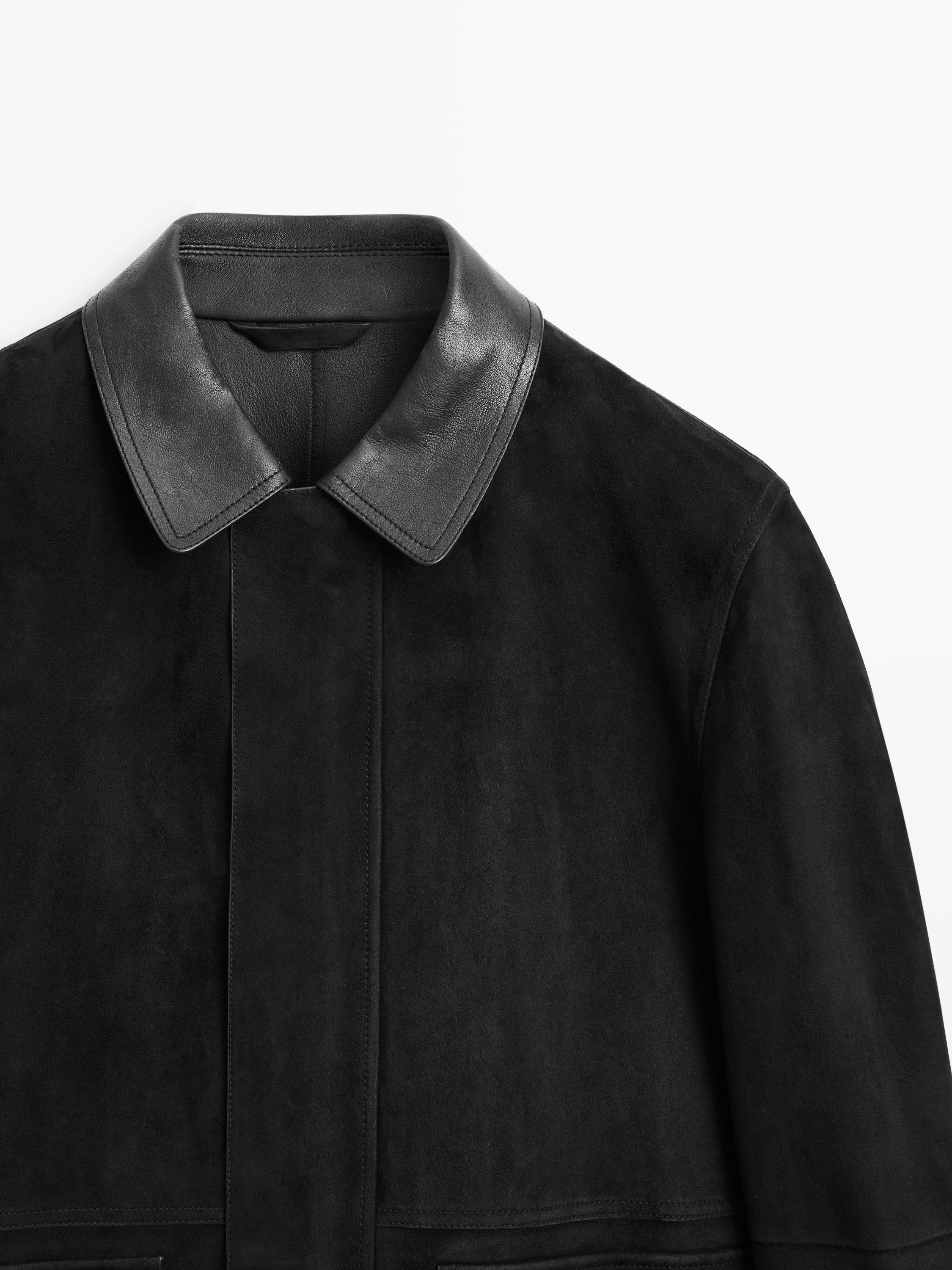 Jacket with suede pockets detail — BLACK