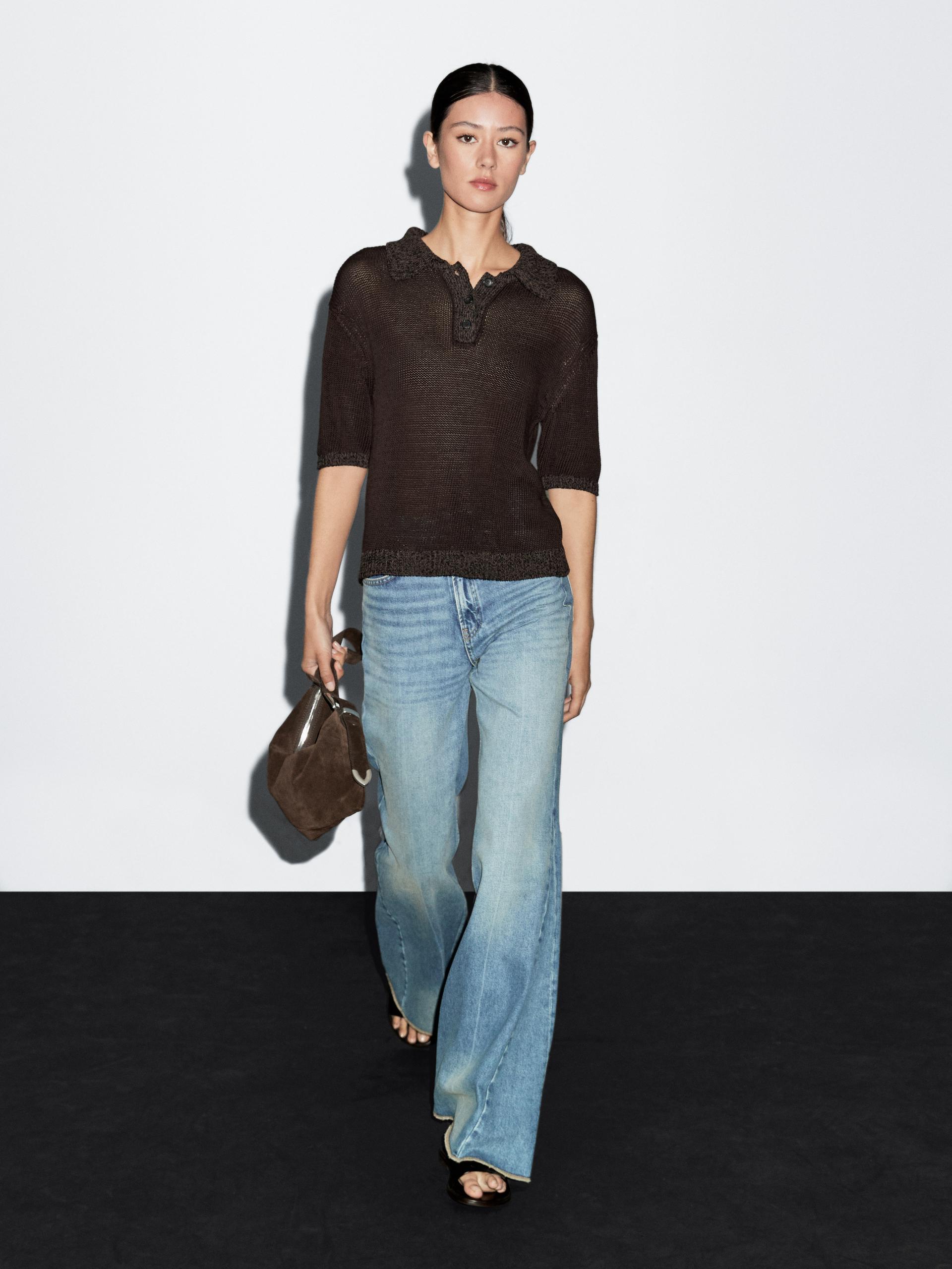 Massimo Dutti Polo Sweater With Contrast Collar In Multi