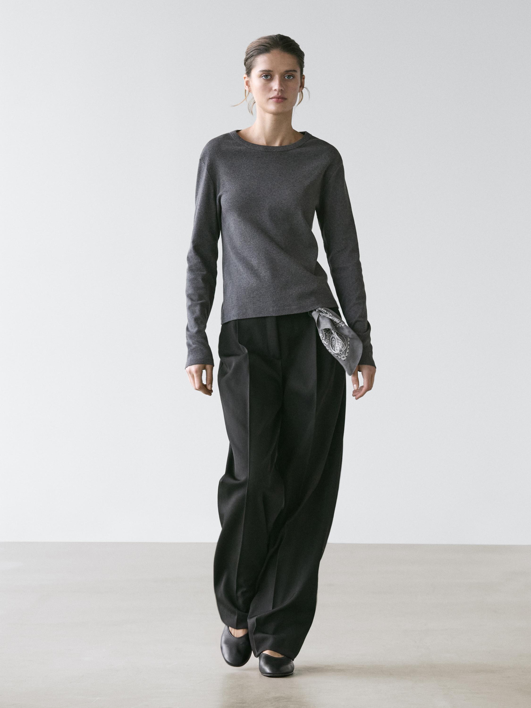 Ribbed long sleeve melange T-shirt — ANTHRACITE GREY