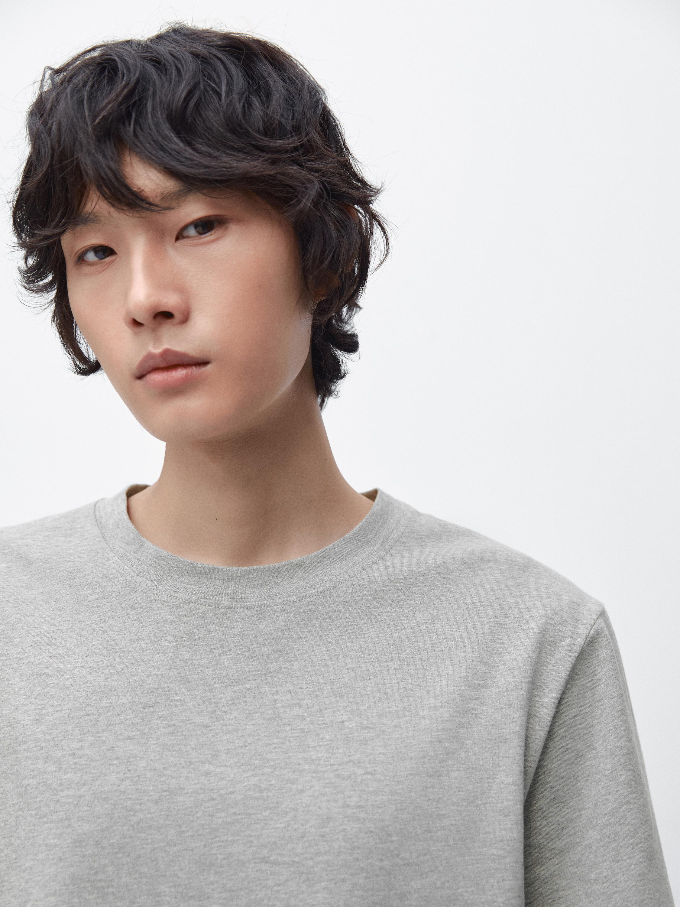 Short sleeve cotton melange T-shirt — GREY MARL